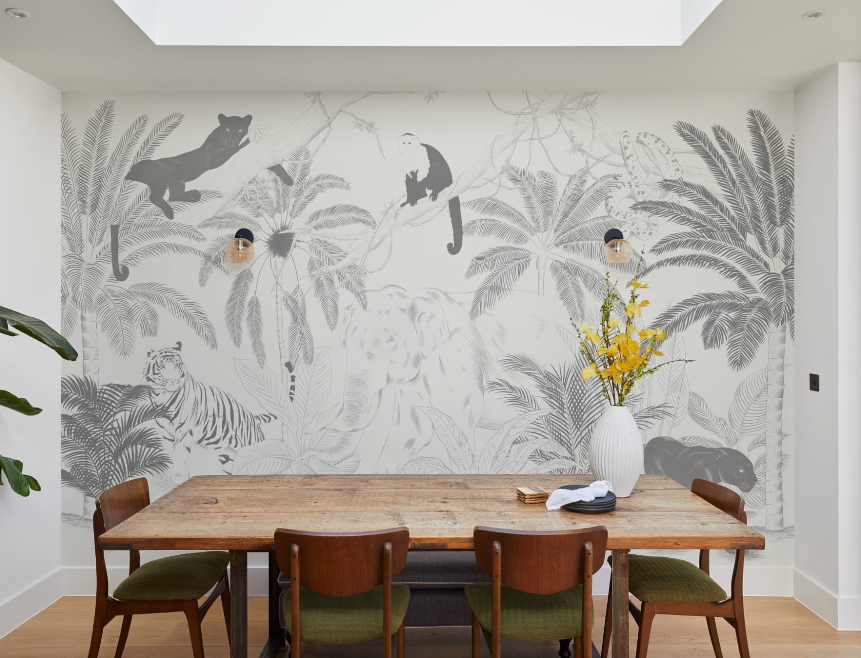 Sophisticated Jungle Animals Illustration Wallpaper Mural
