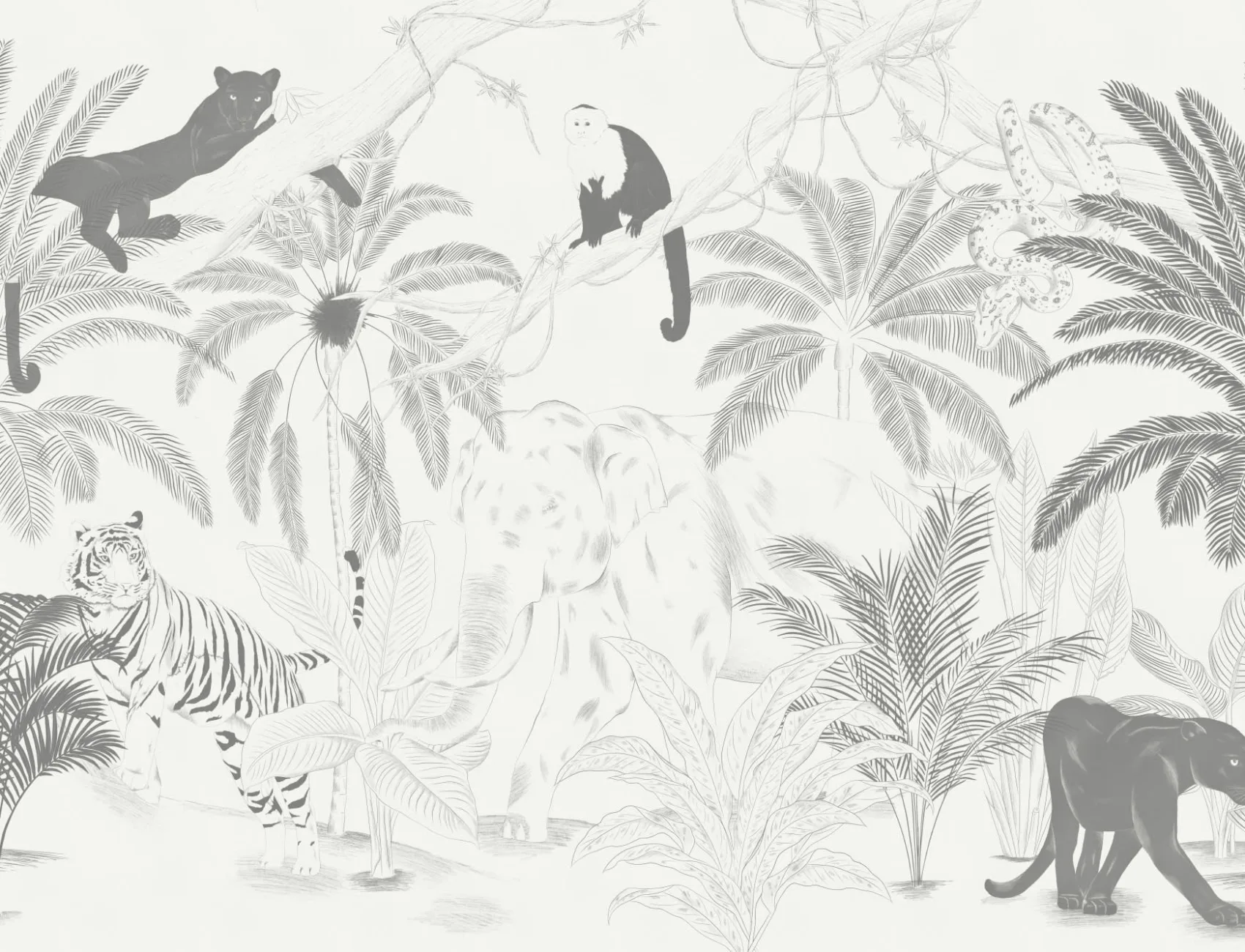 Sophisticated Jungle Animals Illustration Wallpaper Mural