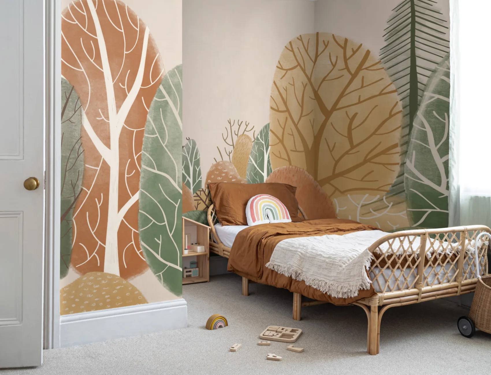 Kids Painted Autumnal Forest Landscape Wallpaper Mural