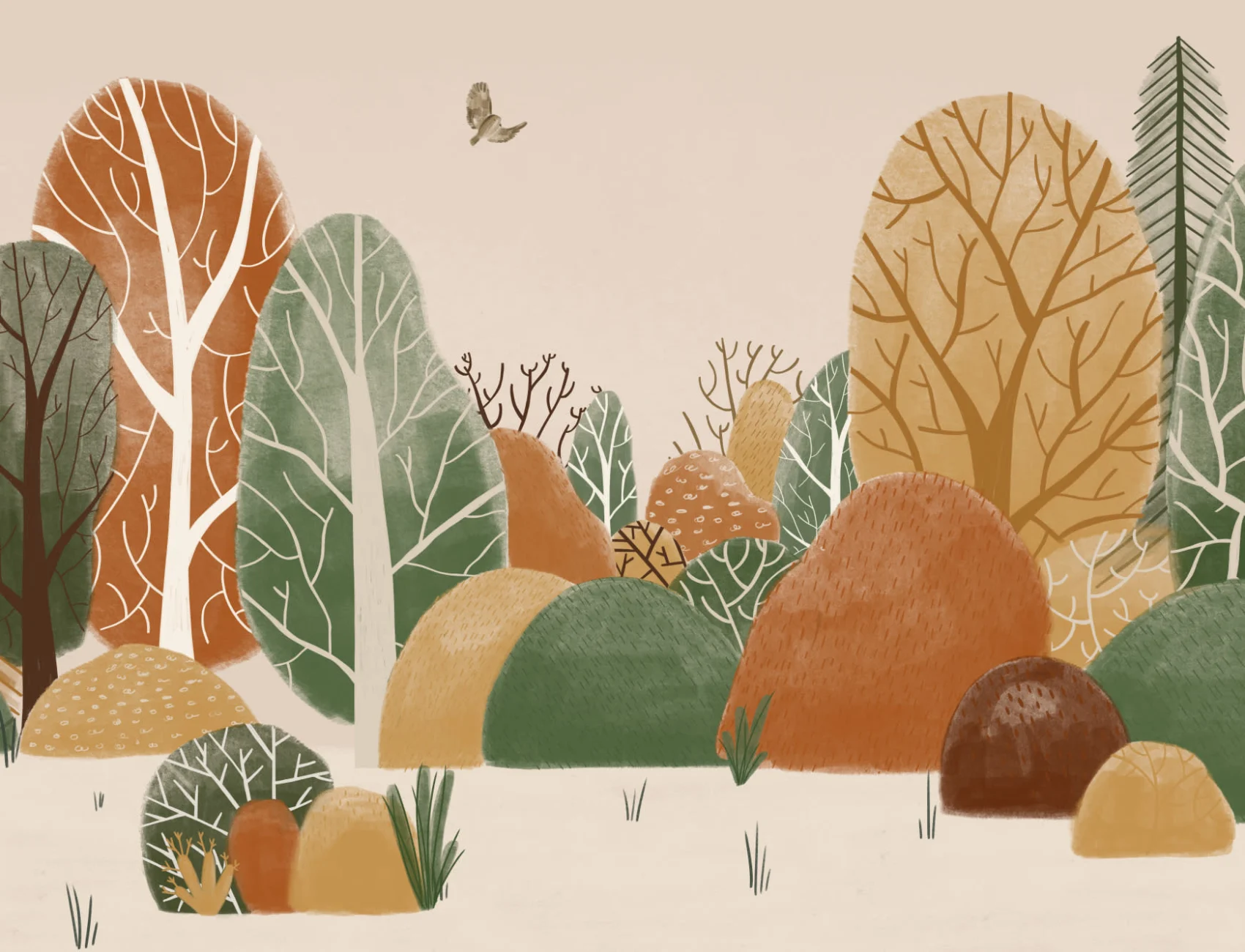 Kids Painted Autumnal Forest Landscape Wallpaper Mural