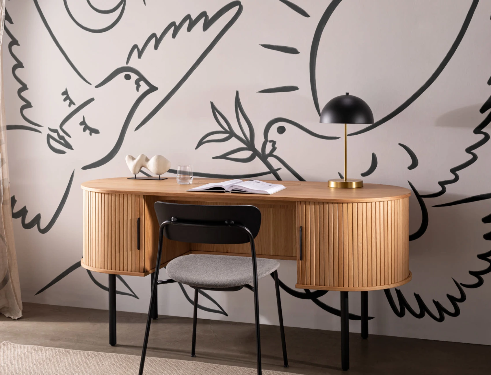 Black & Beige Abstract Dove Mural