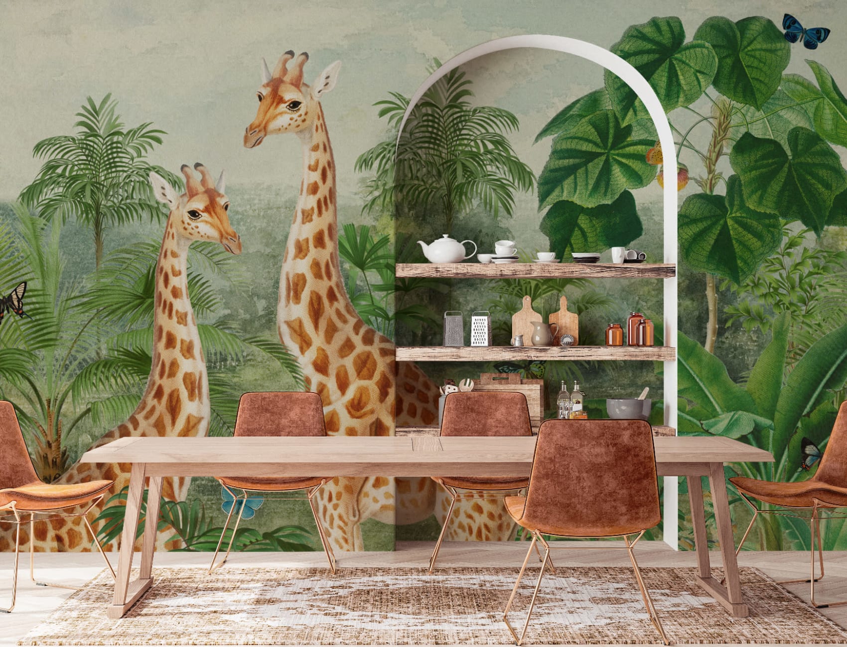 Illustrazione di giraffa tropicale d'epoca Murale