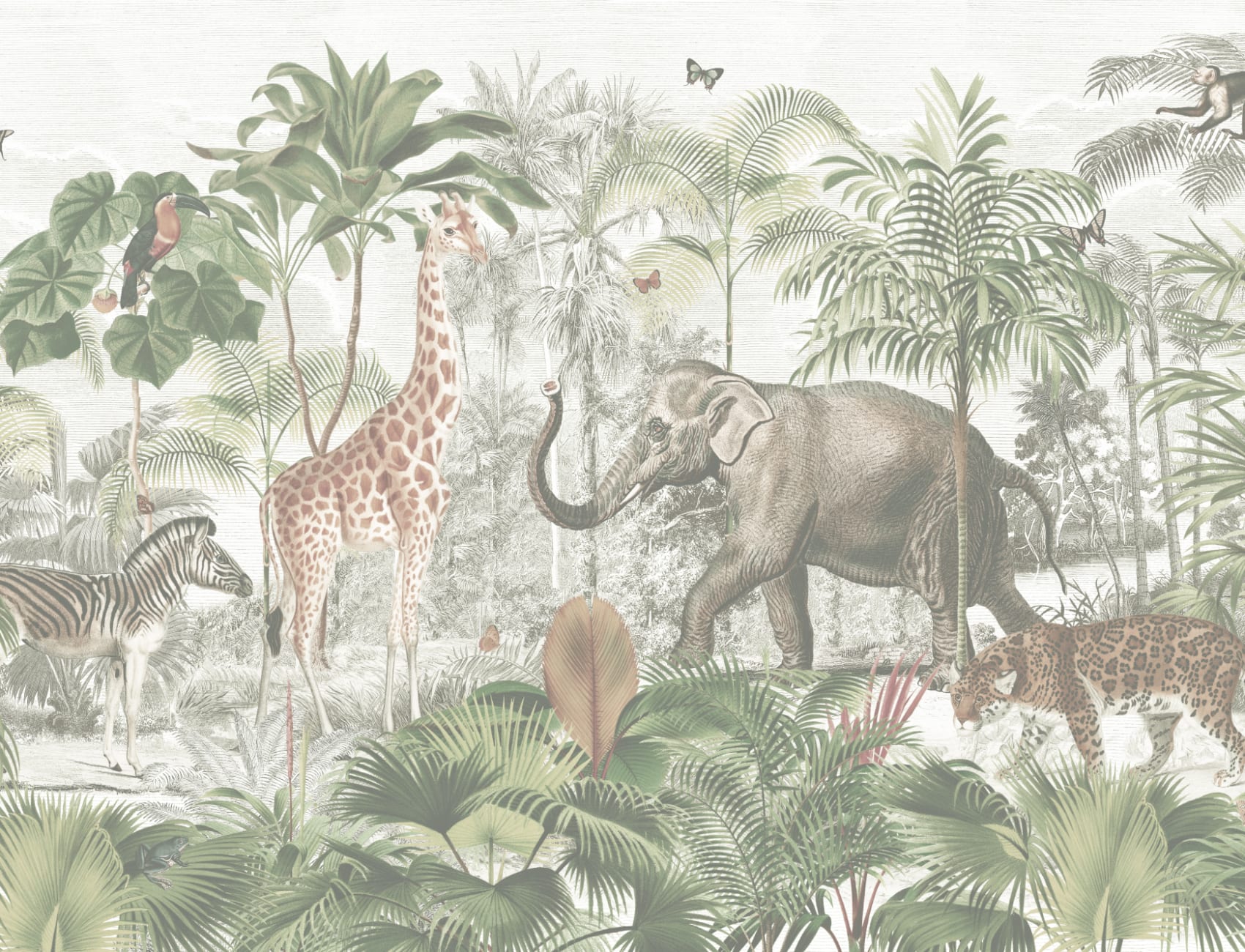 Papier peint panoramique des animaux de la jungle asiatique
