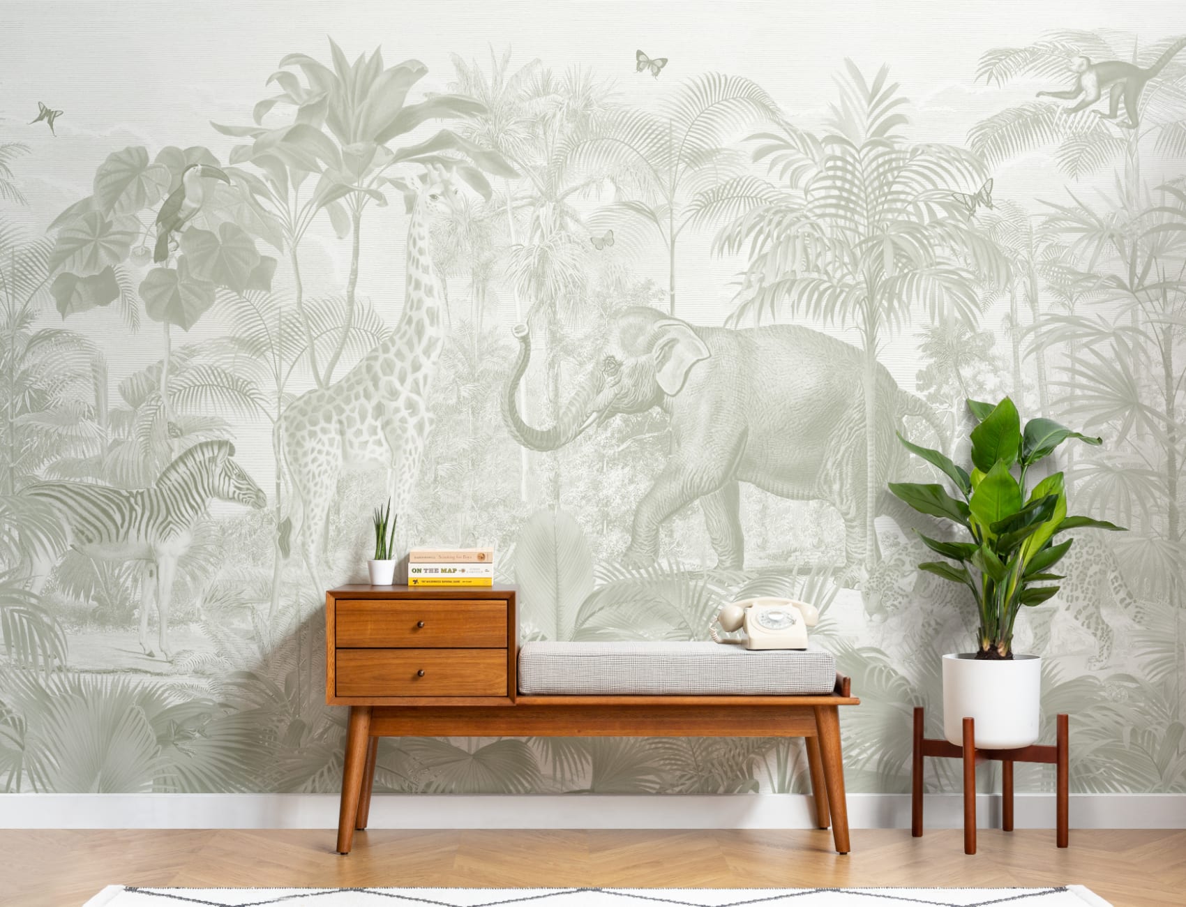 Verde asiatice Jungle animale acuarelă murale