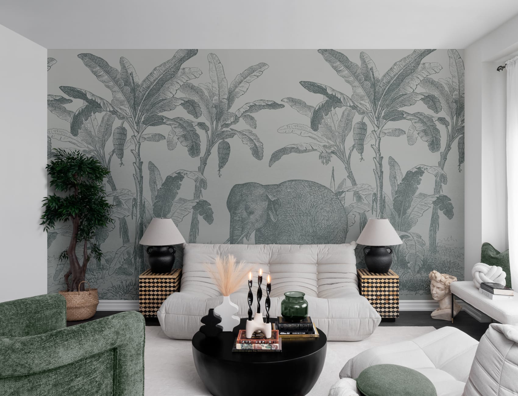 Teal Vintage Explorer Elephant Wallpaper Mural
