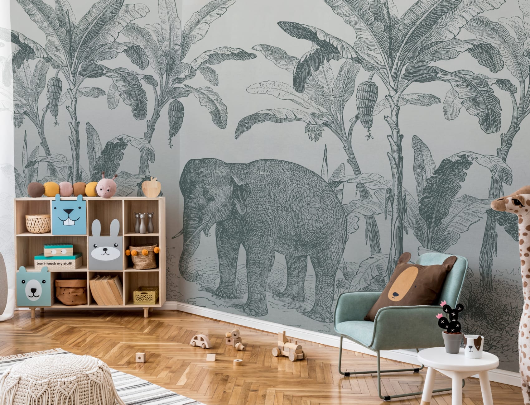 Teal Vintage Explorer Elephant Wallpaper Mural