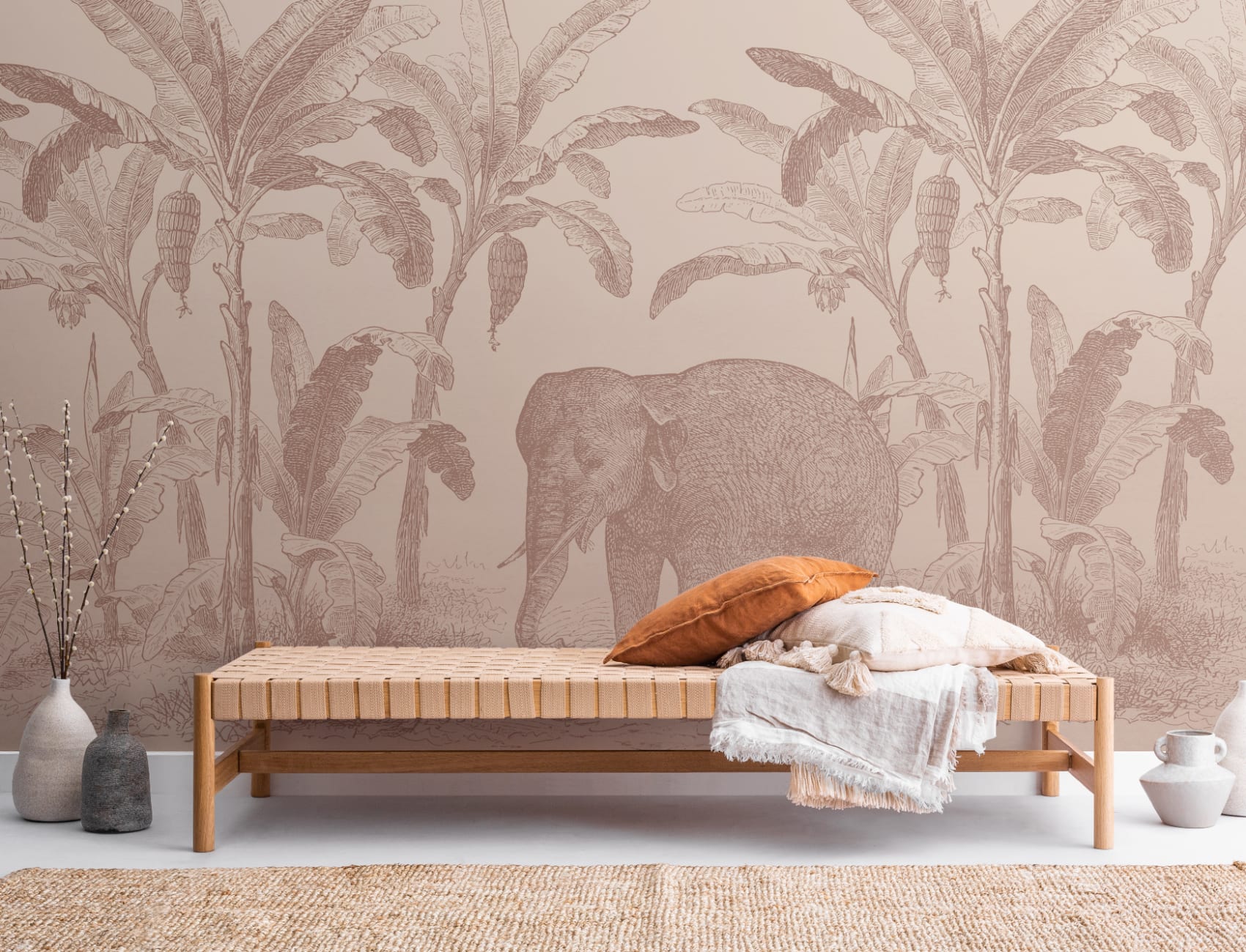 Terracotta Vintage Explorer Elephant Wallpaper Mural