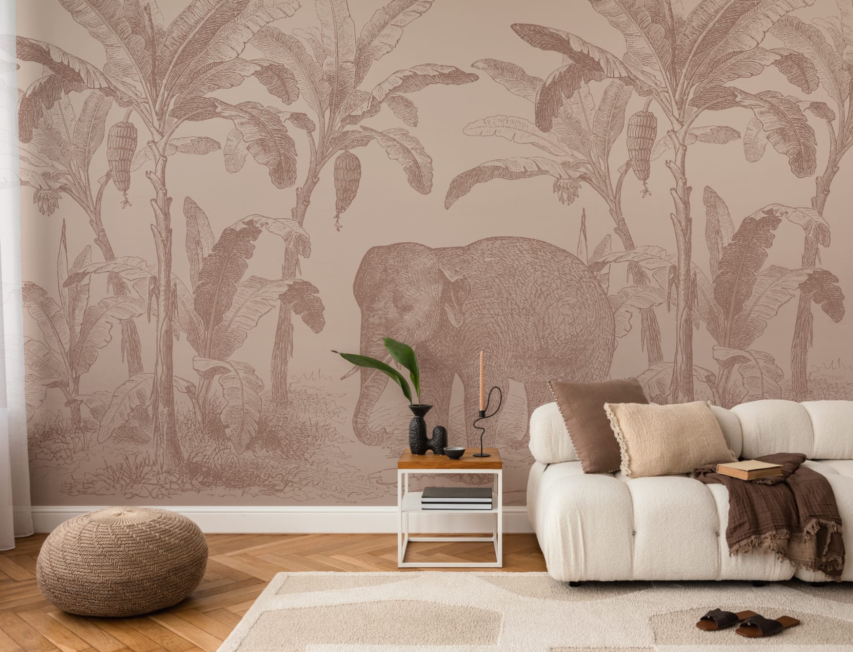 Terracotta Vintage Explorer Elephant Wallpaper Mural