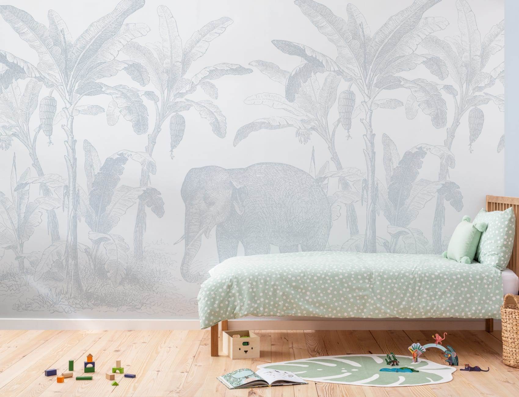Blue Vintage Explorer Elephant Wallpaper Mural