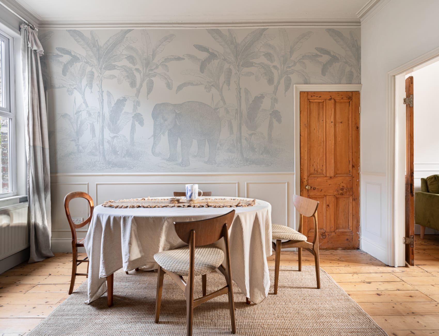 Blue Vintage Explorer Elephant Wallpaper Mural