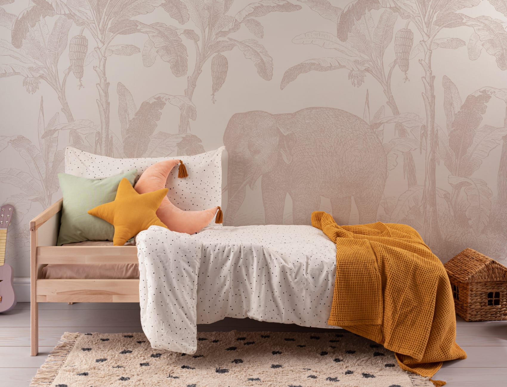 Pink Vintage Explorer Elephant Wallpaper Mural