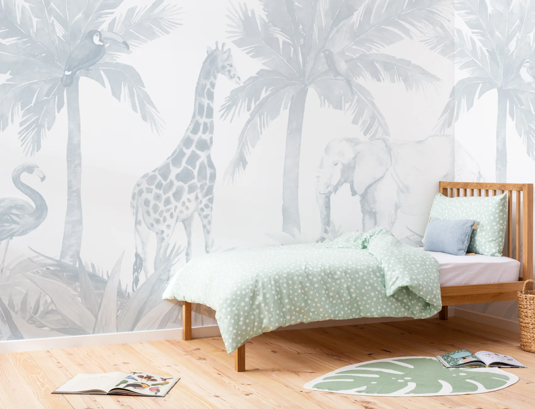 Blue Watercolor Jungle Nursery Wallpaper Mural