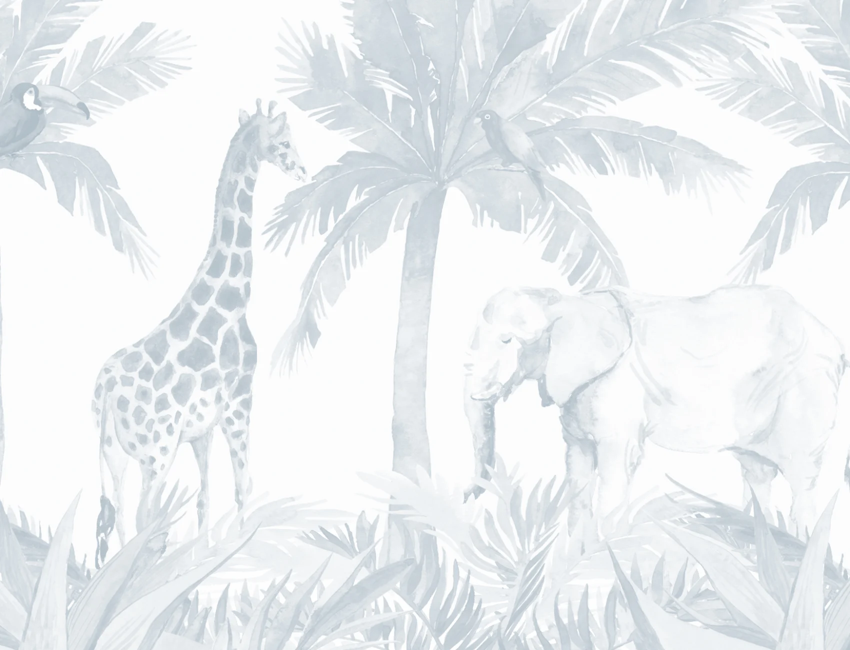 Blue Watercolor Jungle Nursery Wallpaper Mural