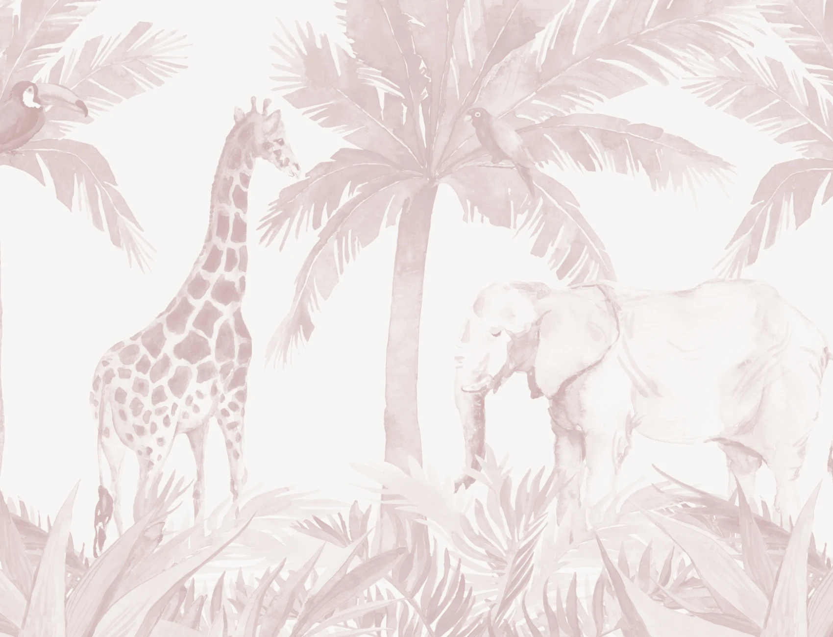 Pink Watercolor Jungle Nursery Wallpaper Mural