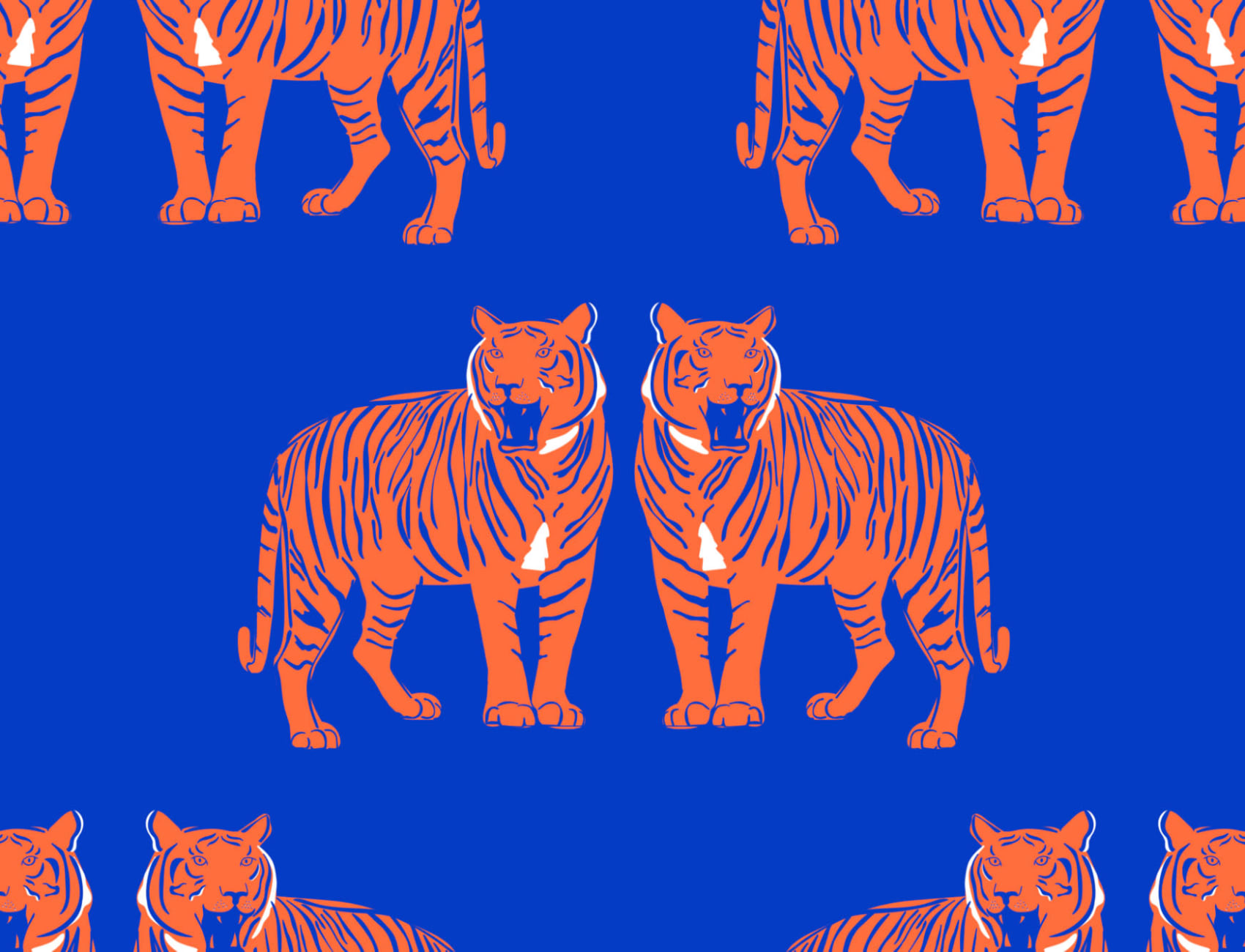 Blue Big Cat Tiger Roar Repeat Pattern Wallpaper