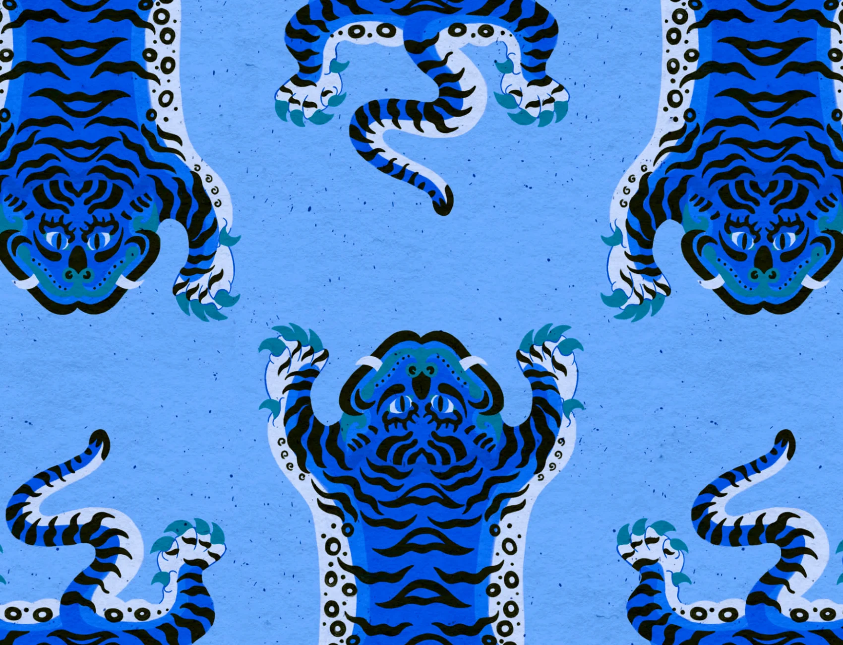 Blauw Tibetaans Tijger Patroon Behang