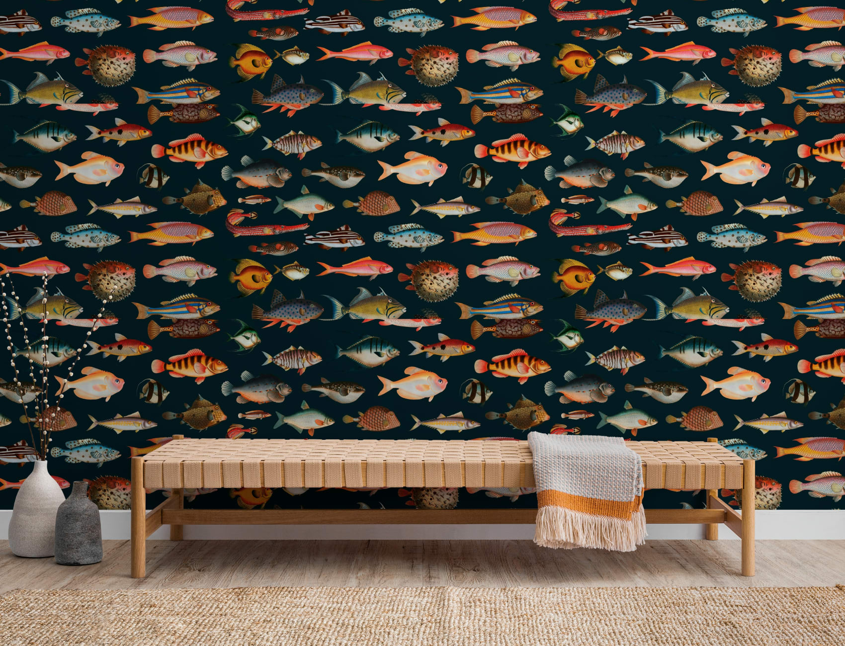 Colorful Fish Curiosities Pattern Wallpaper Mural