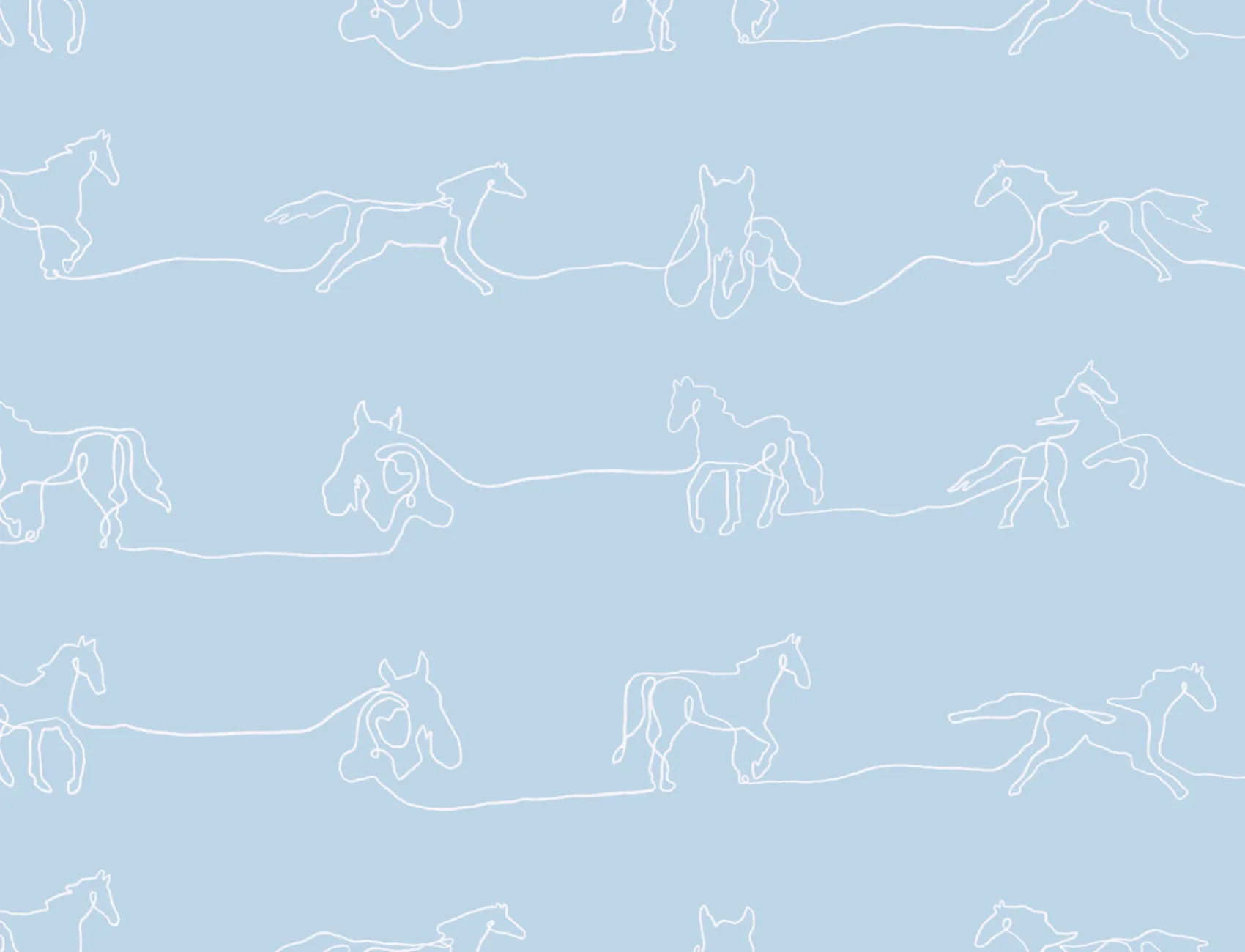 White & Blue Line Drawing Horse Pattern Wallpaper Mural