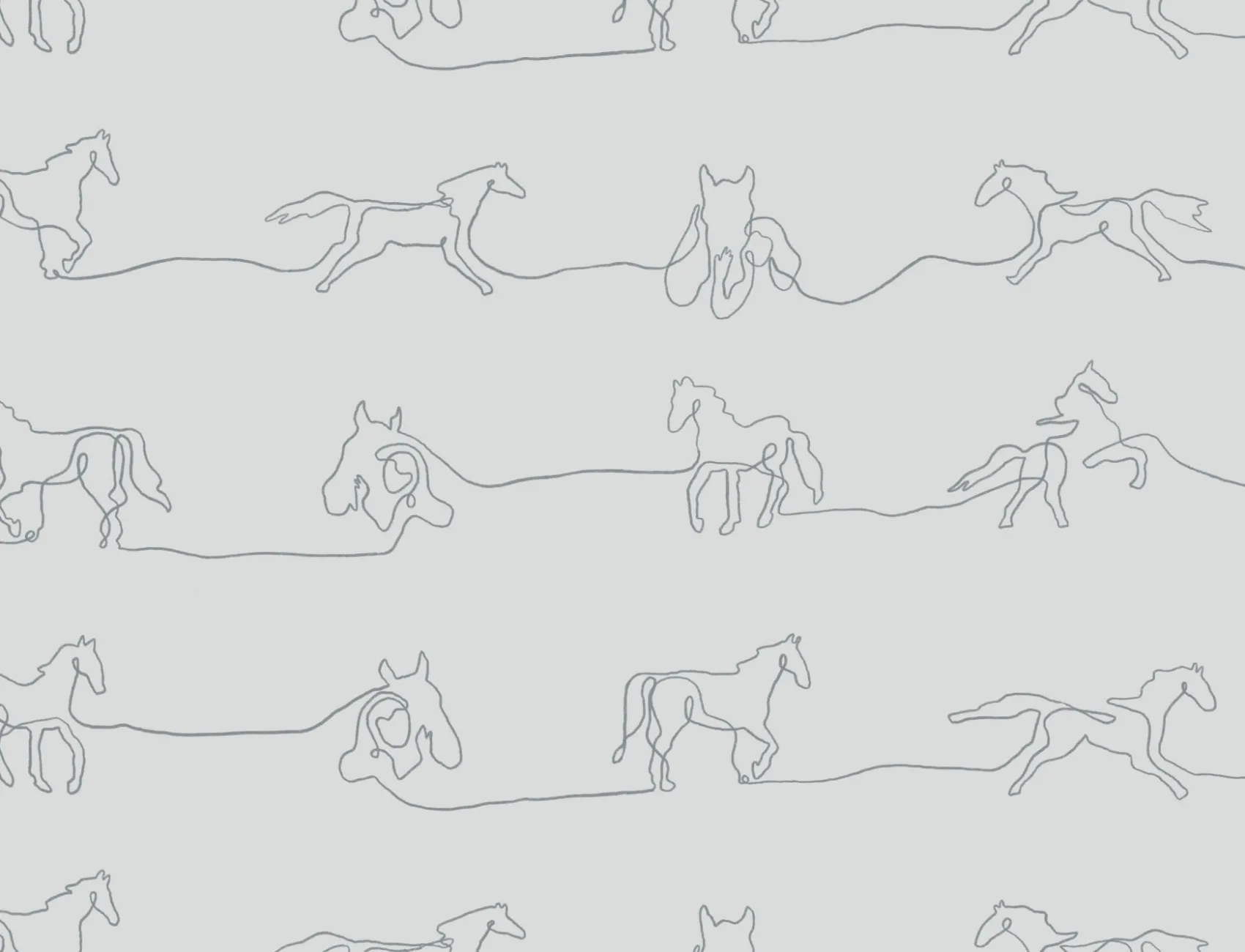 Papier Peint Panoramique Gris à Motif de Dessins de Chevaux Stylisés