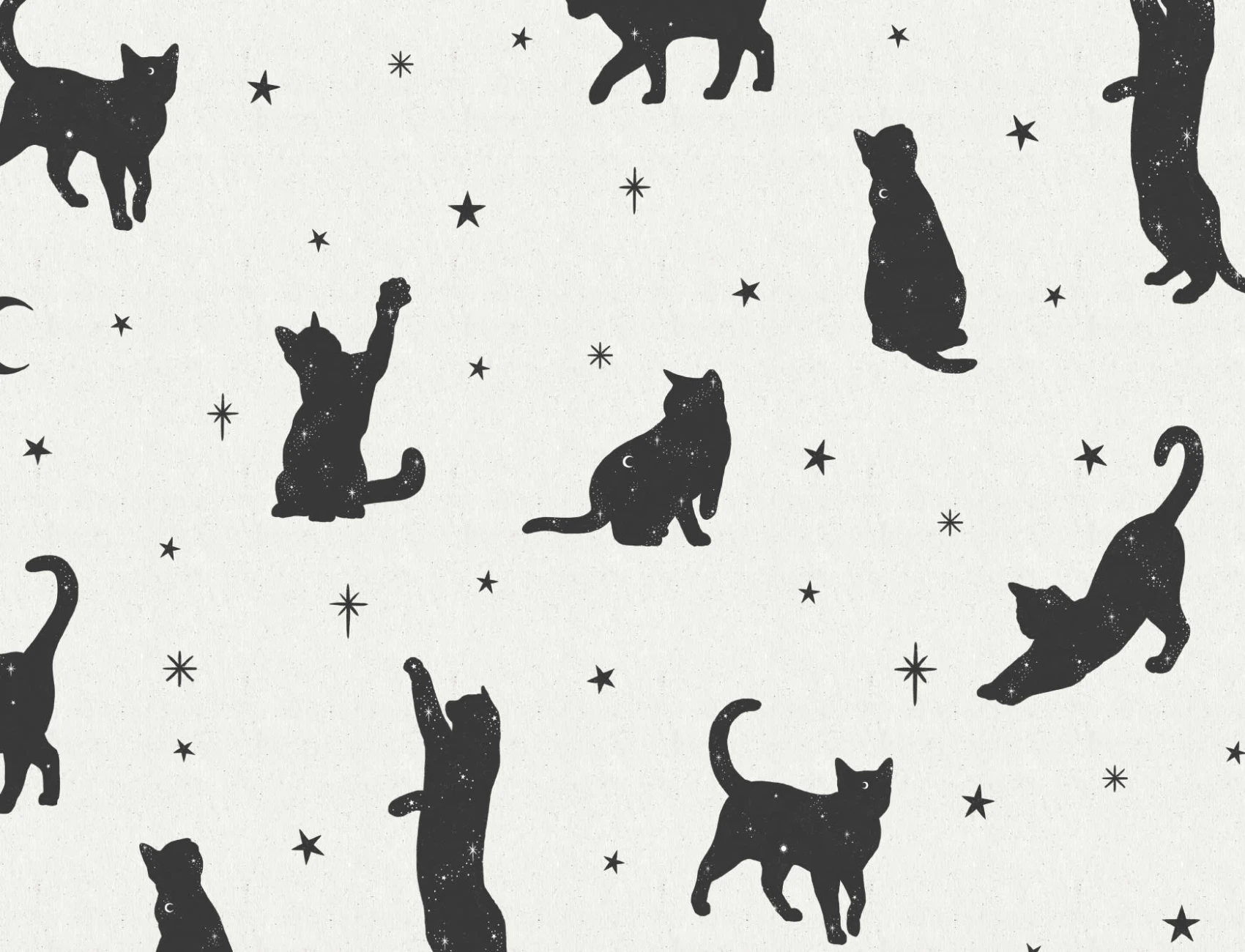 Mural Papel Pintado Blanco y Negros con Motivo de Gatos y Estrellas
