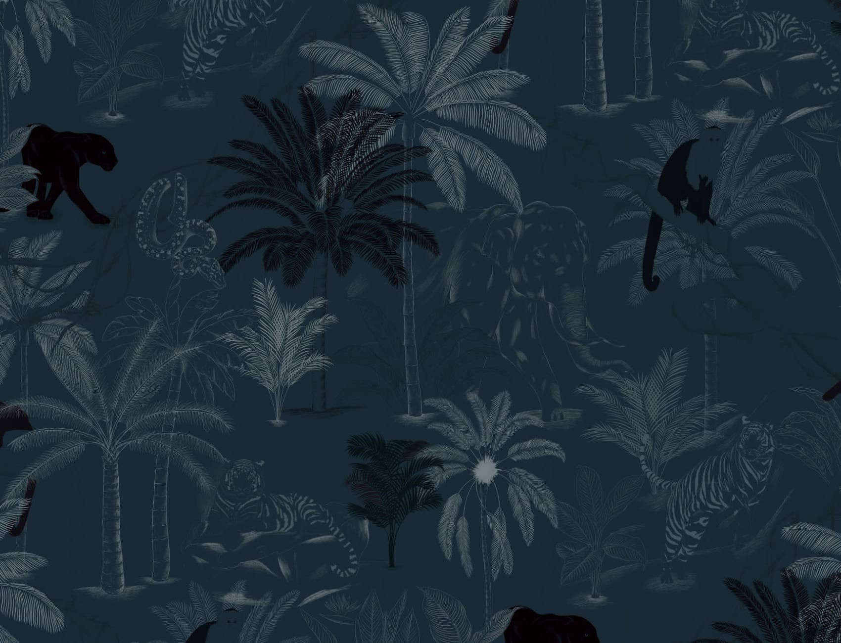Navy Sophisticated Jungle Animals Pattern Wallpaper Mural