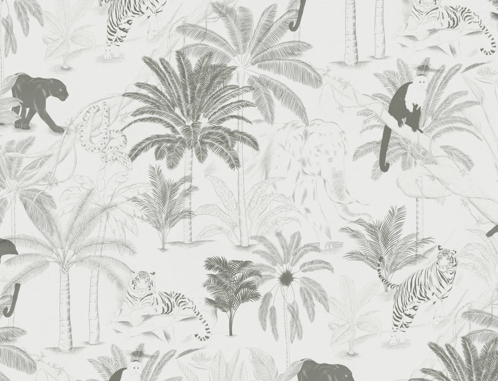 Sophisticated Minimal Jungle Animals Pattern Wallpaper Mural