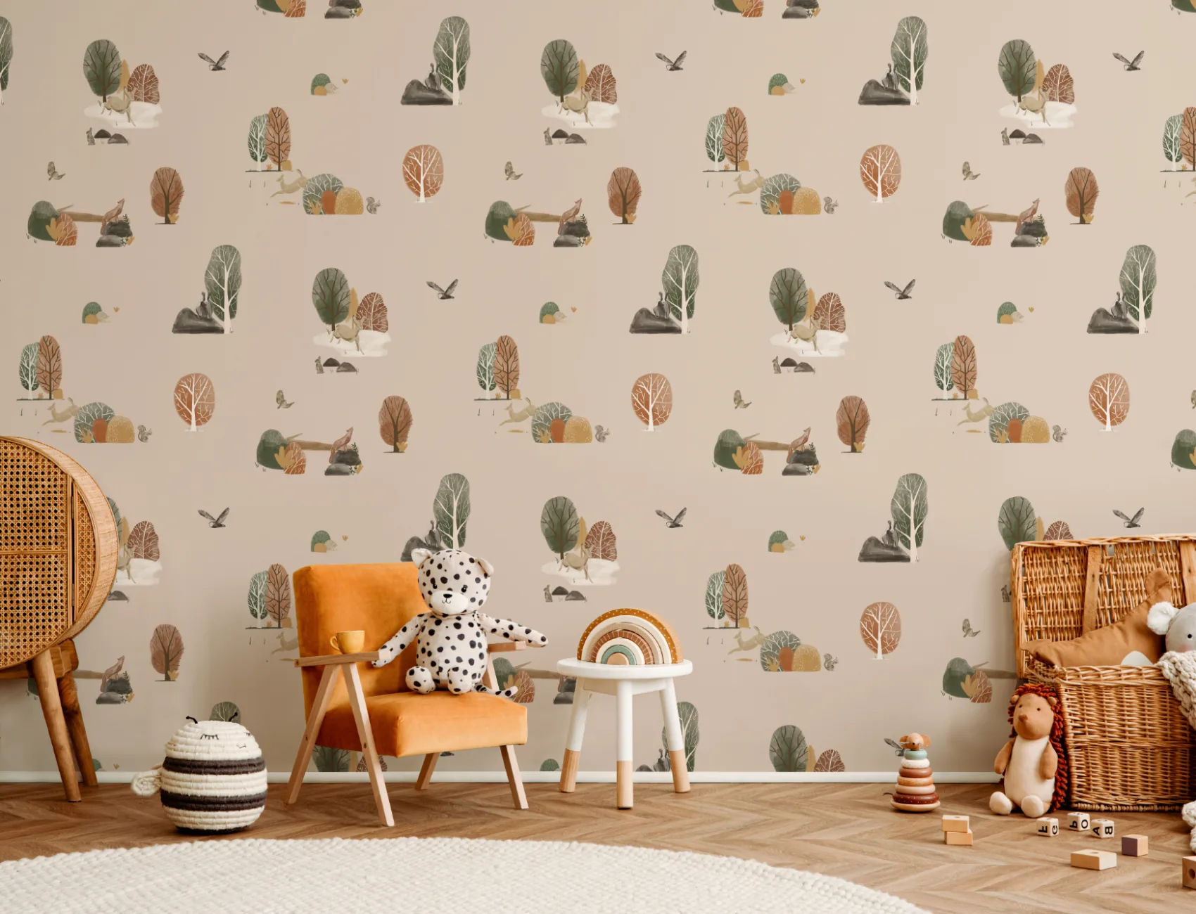 Papel Pintado Niños con Motivos de Animales del Bosque en Otoño