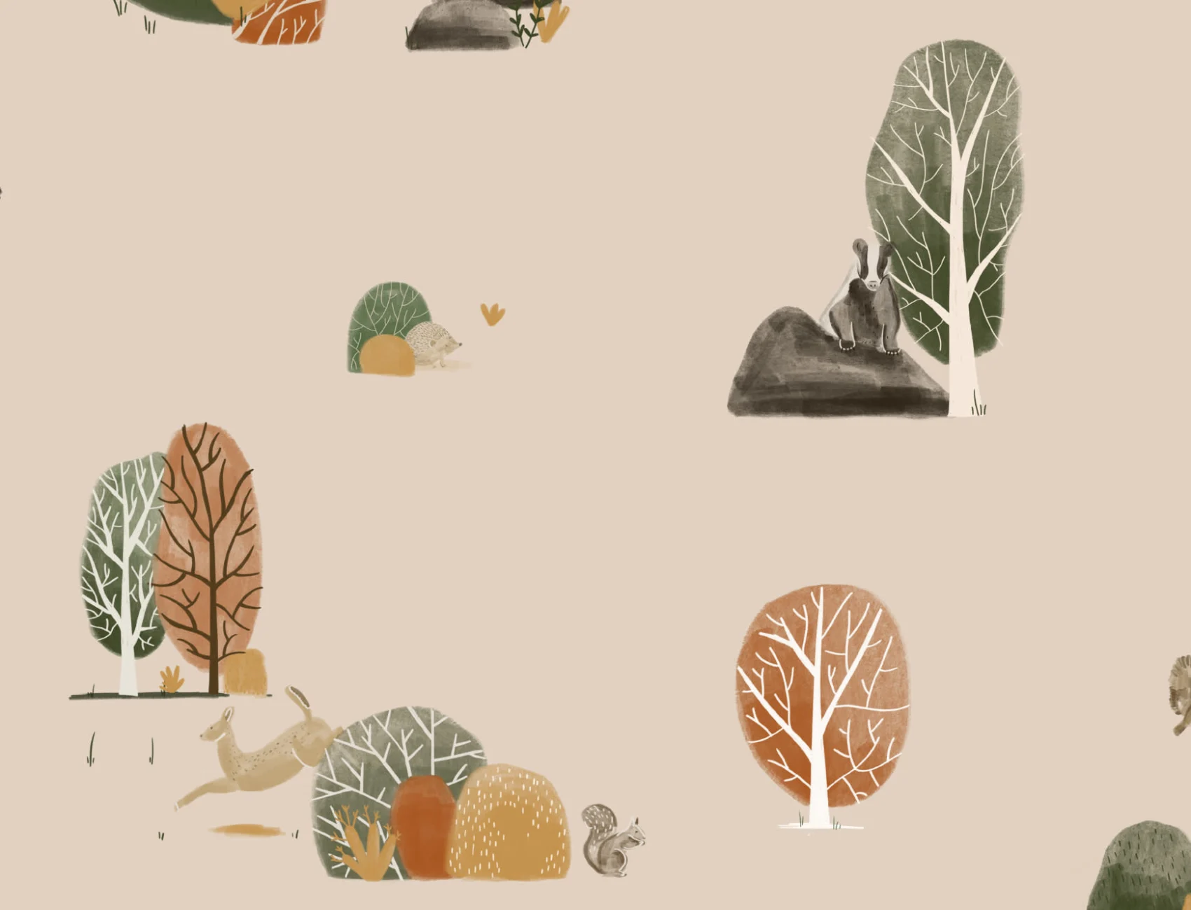 Papel Pintado Niños con Motivos de Animales del Bosque en Otoño