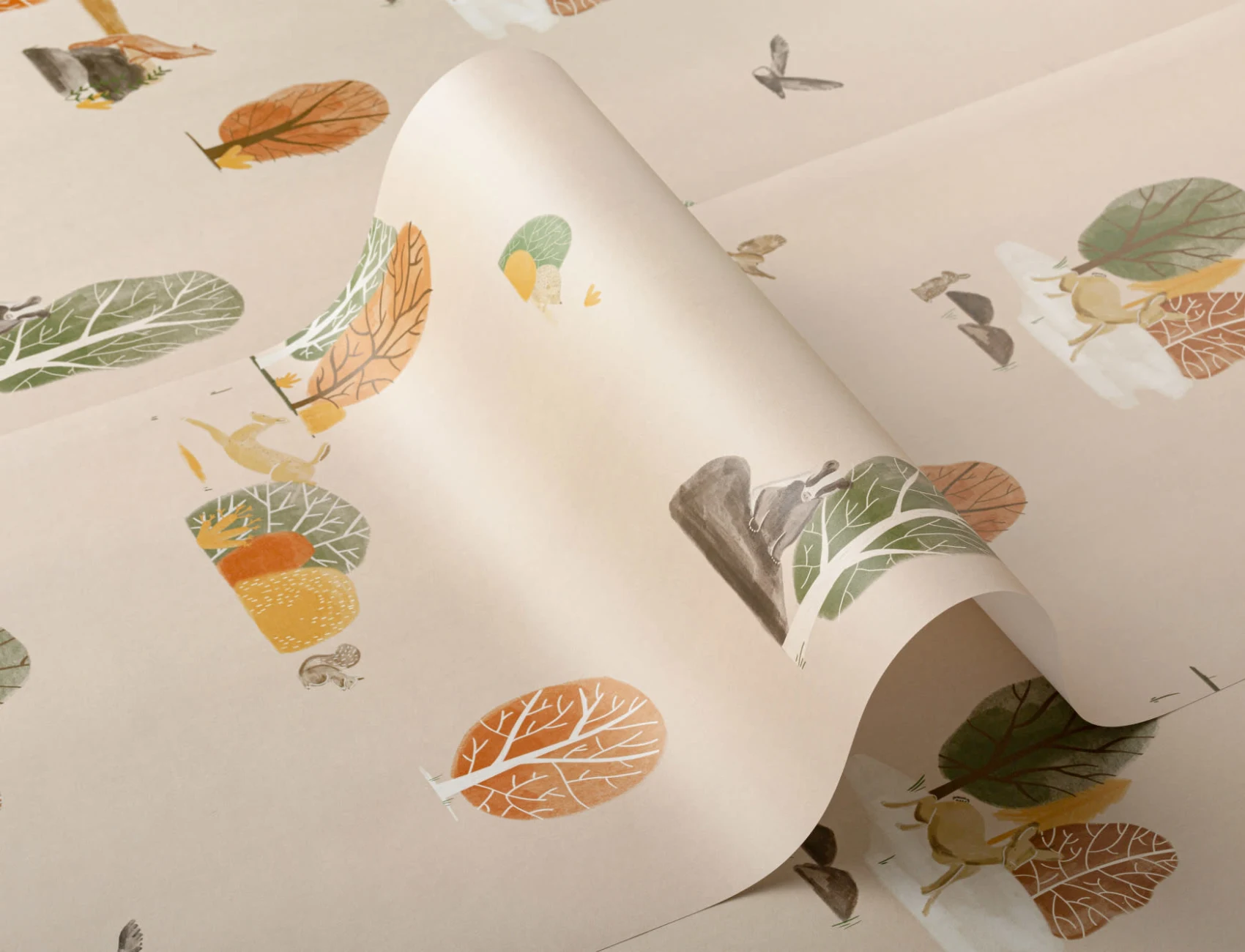 Papel Pintado Niños con Motivos de Animales del Bosque en Otoño