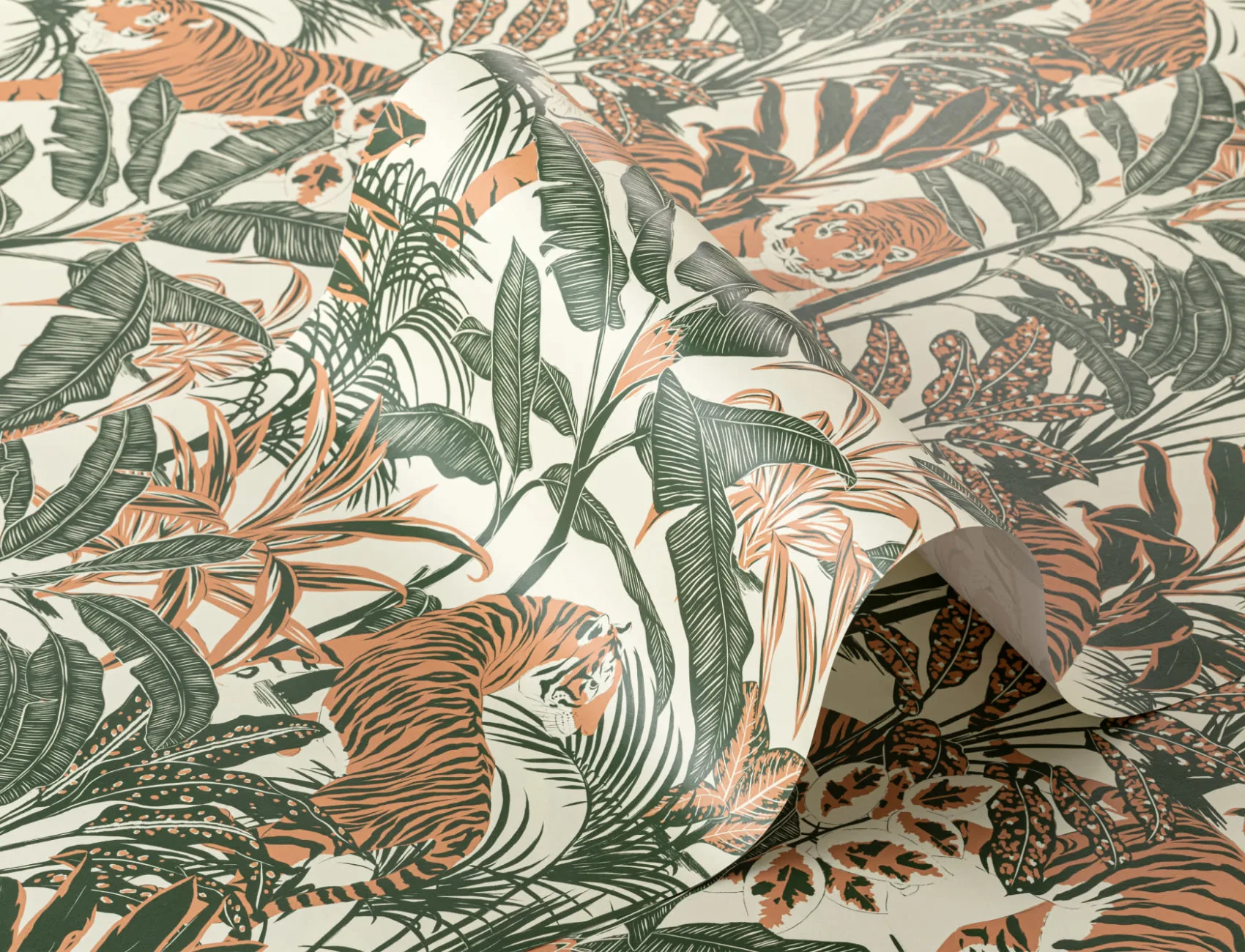Papel Pintado Patrón de Tigres y Plantas Tropicales
