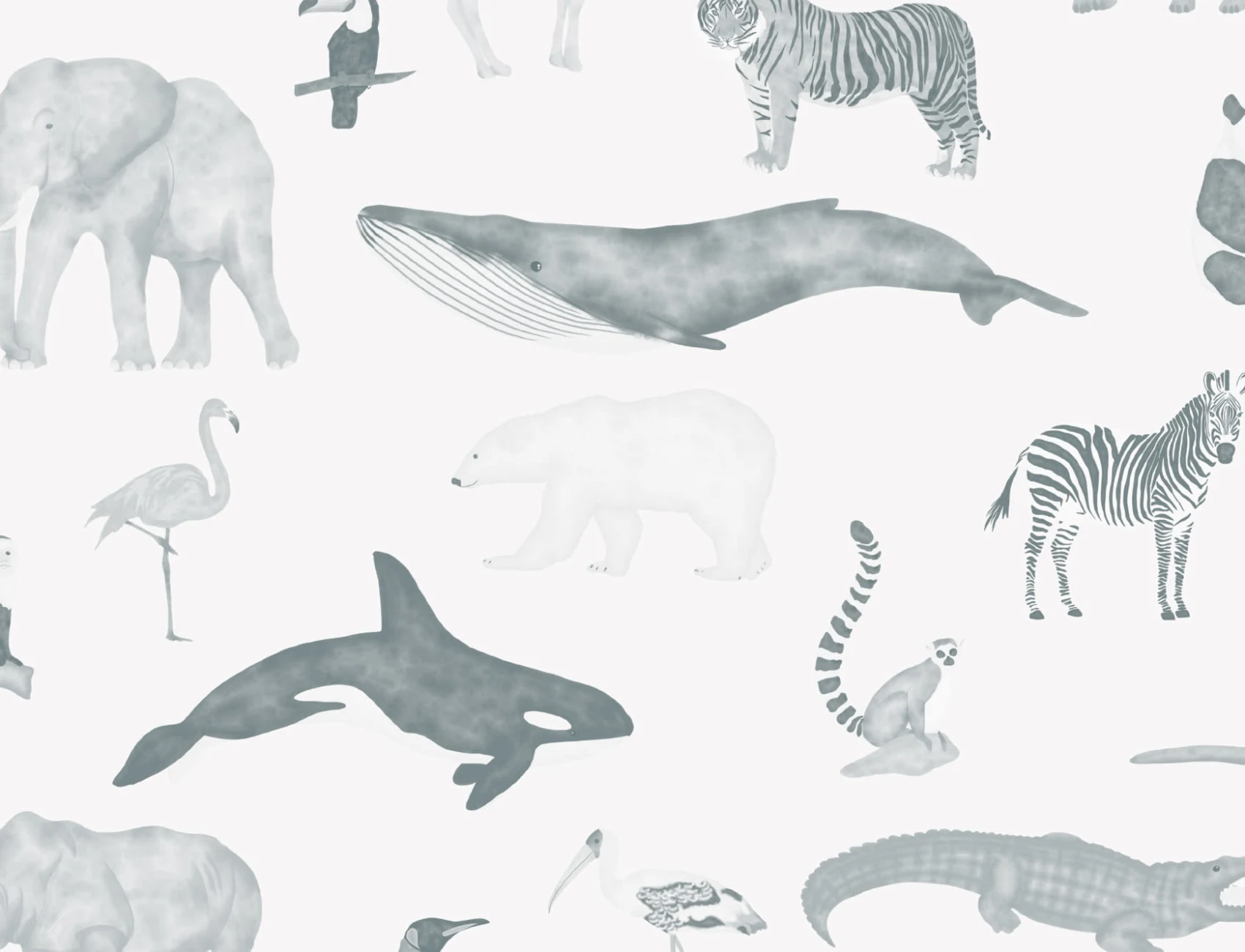 Blue Watercolor Animals Repeat Pattern Wallpaper