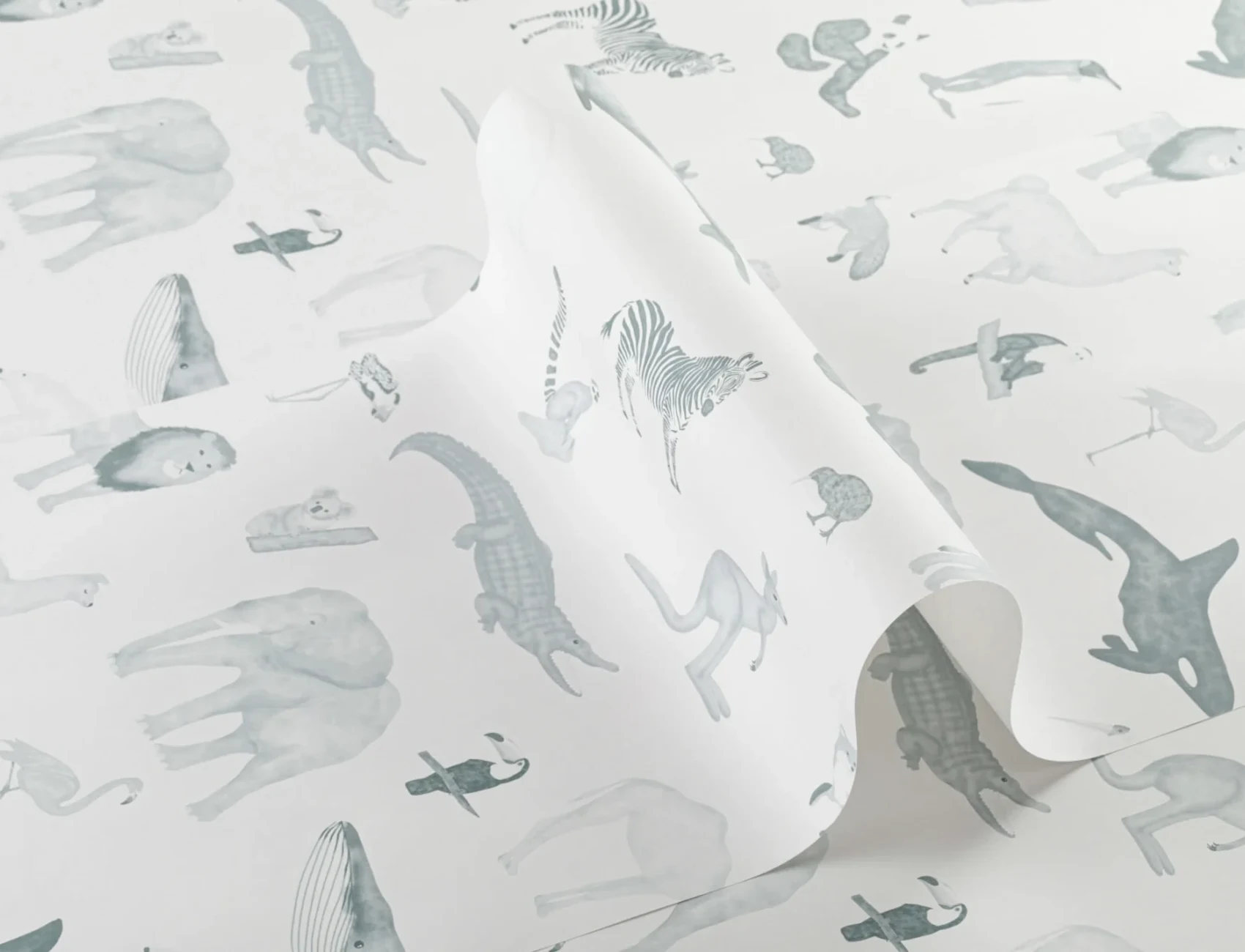 Blue Watercolor Animals Repeat Pattern Wallpaper
