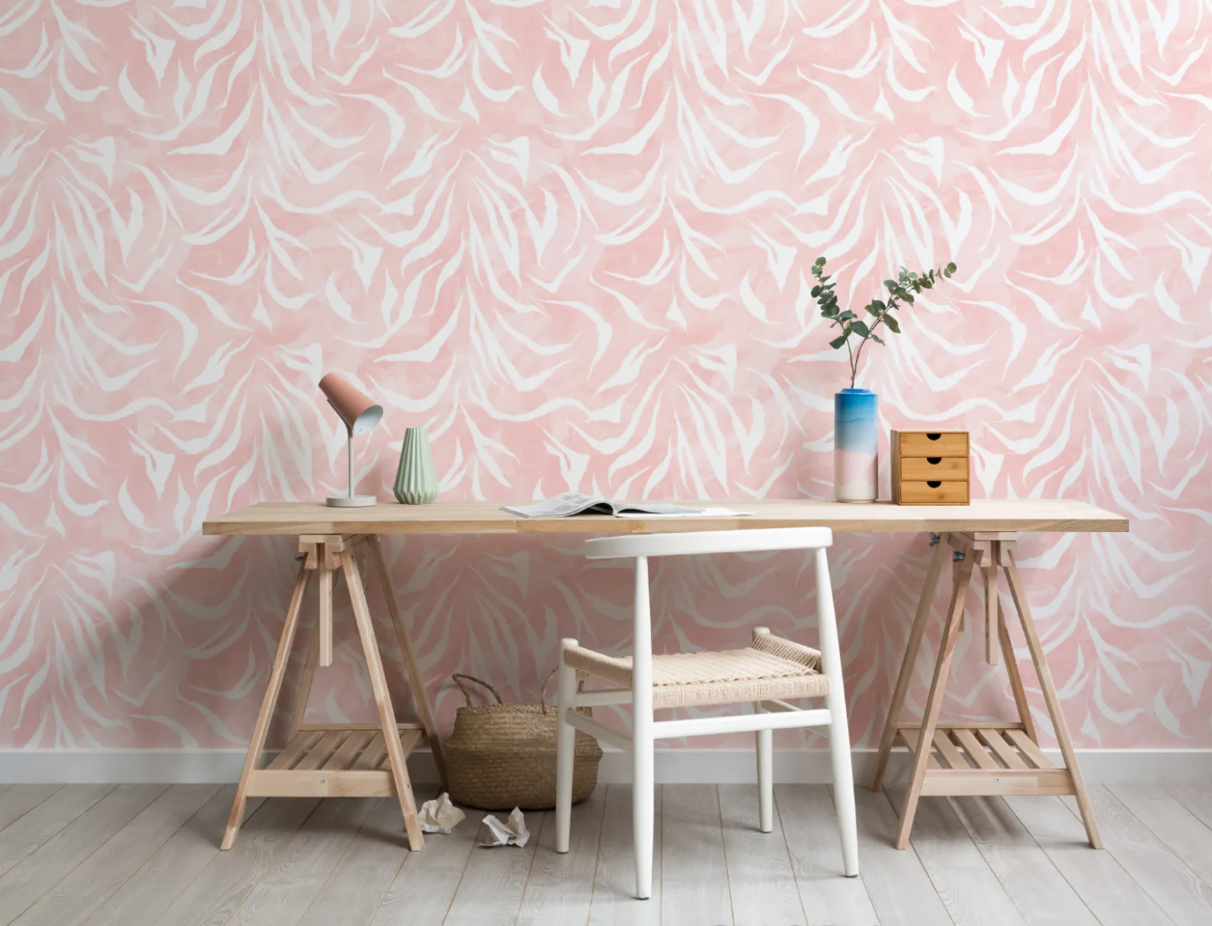 Papier Peint Abstrait à Imprimé Tigre Rose et Blanc