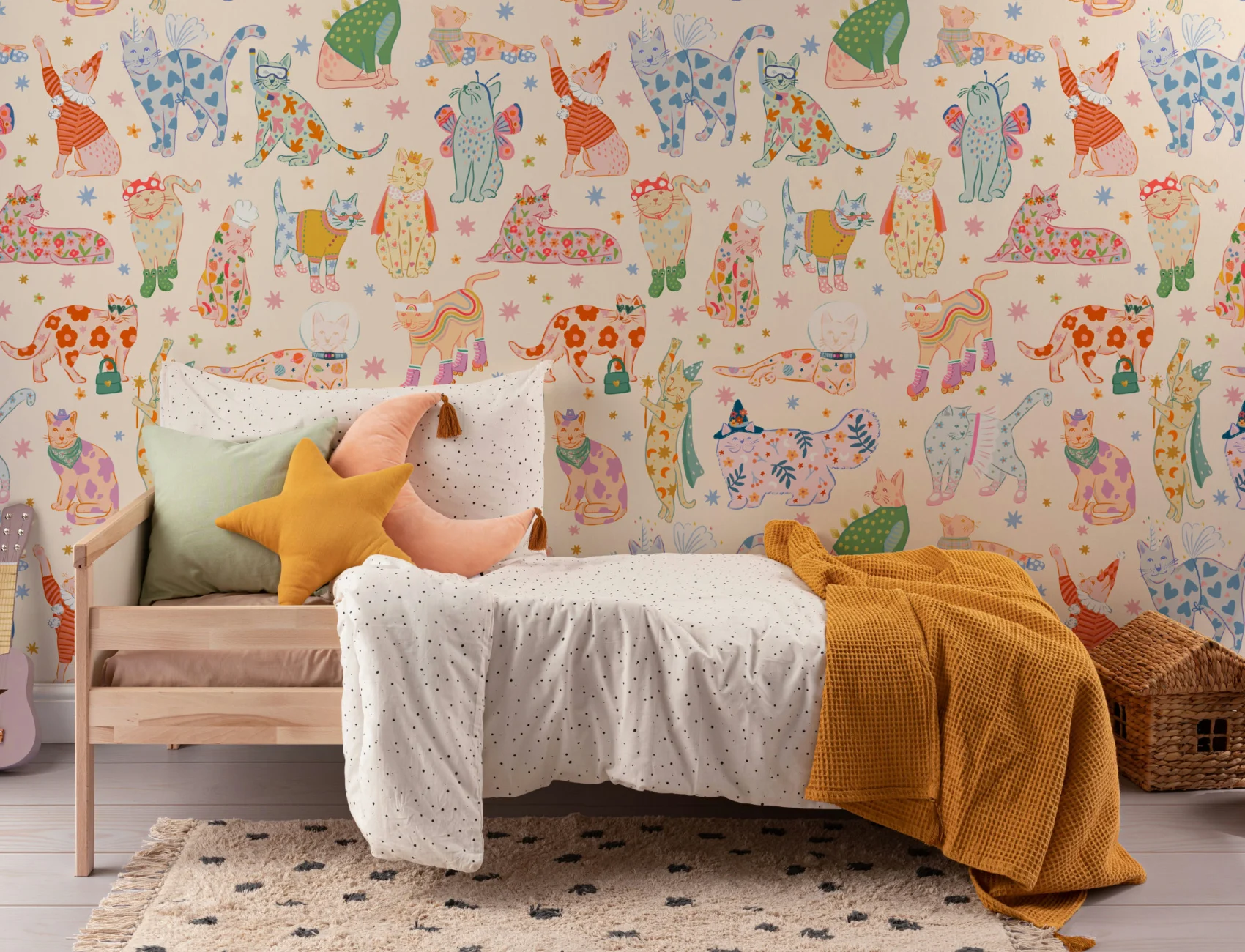 Bright Cats in Outfits Print Wallpaper Mural