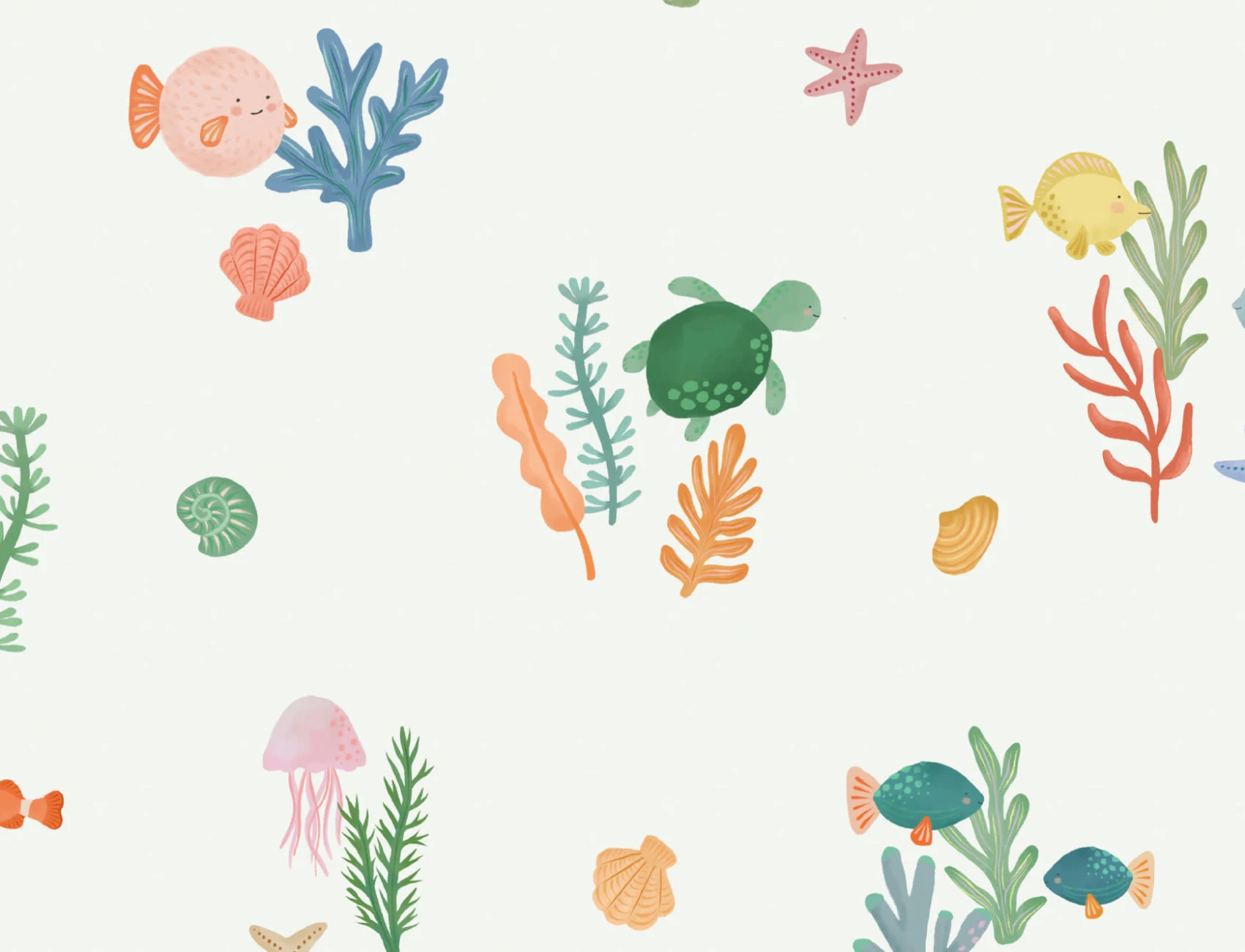 Cute Hand Drawn Fish with Coral Wallpaper