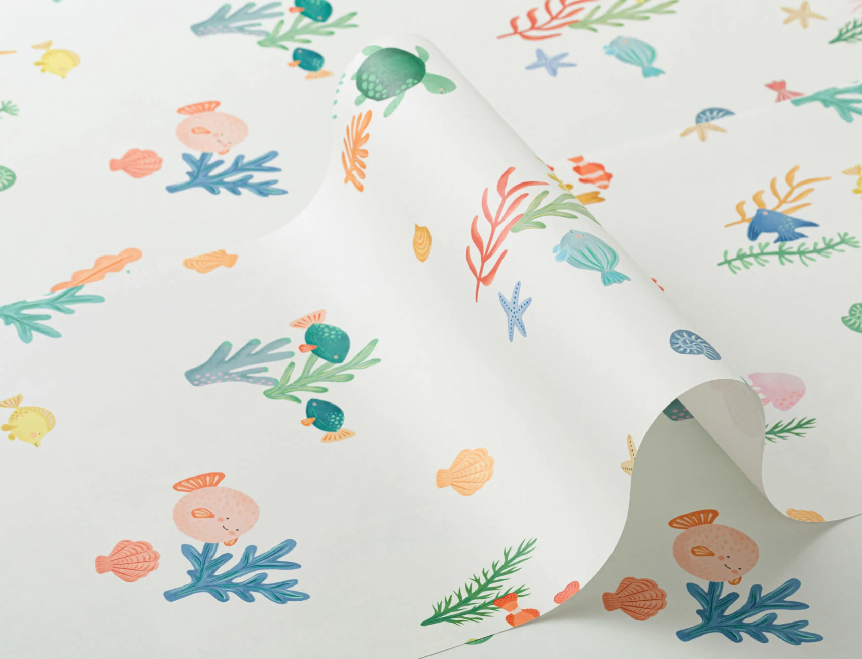 Cute Hand Drawn Fish with Coral Wallpaper