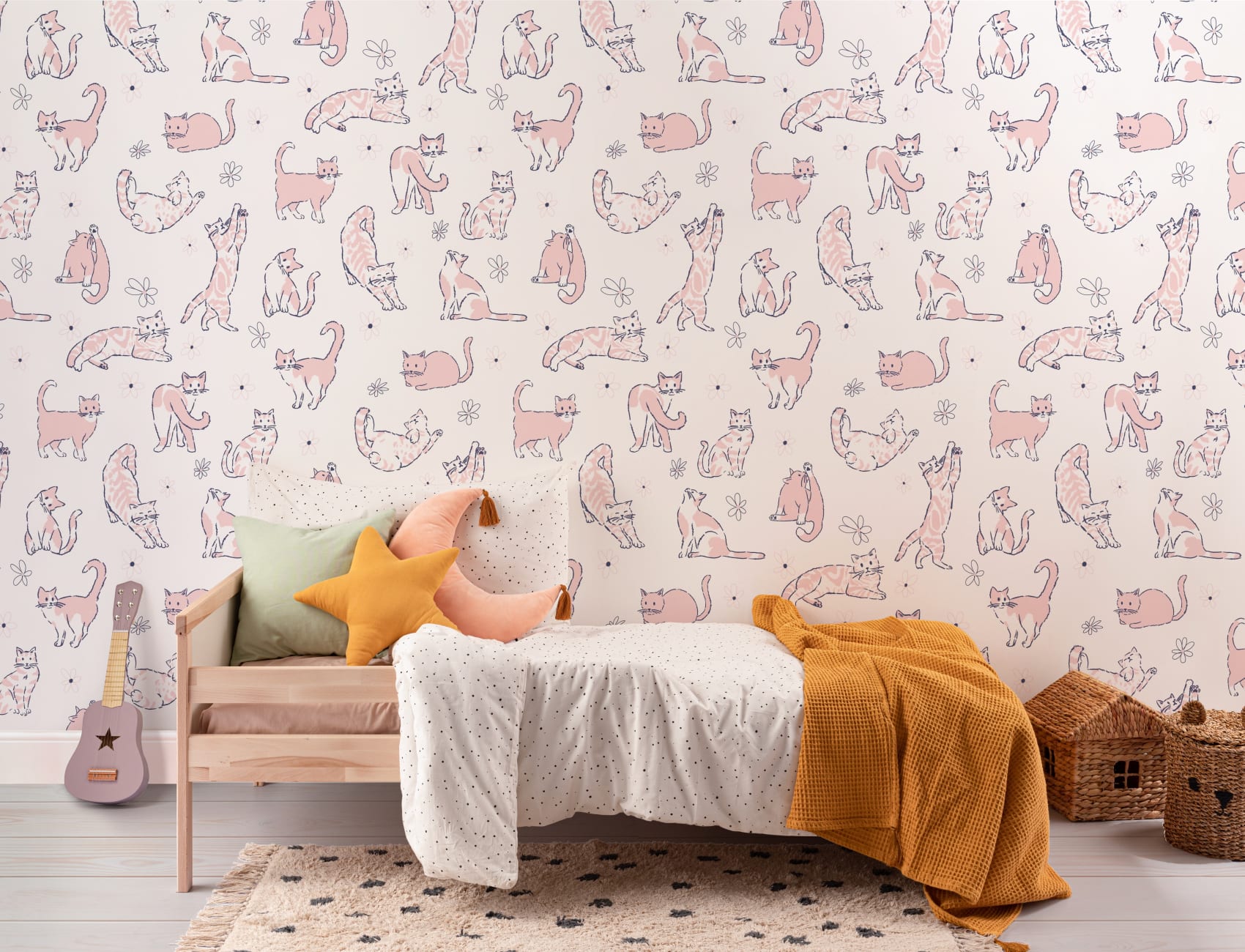 Pink Playful Cats Kids' Animal Theme Mural