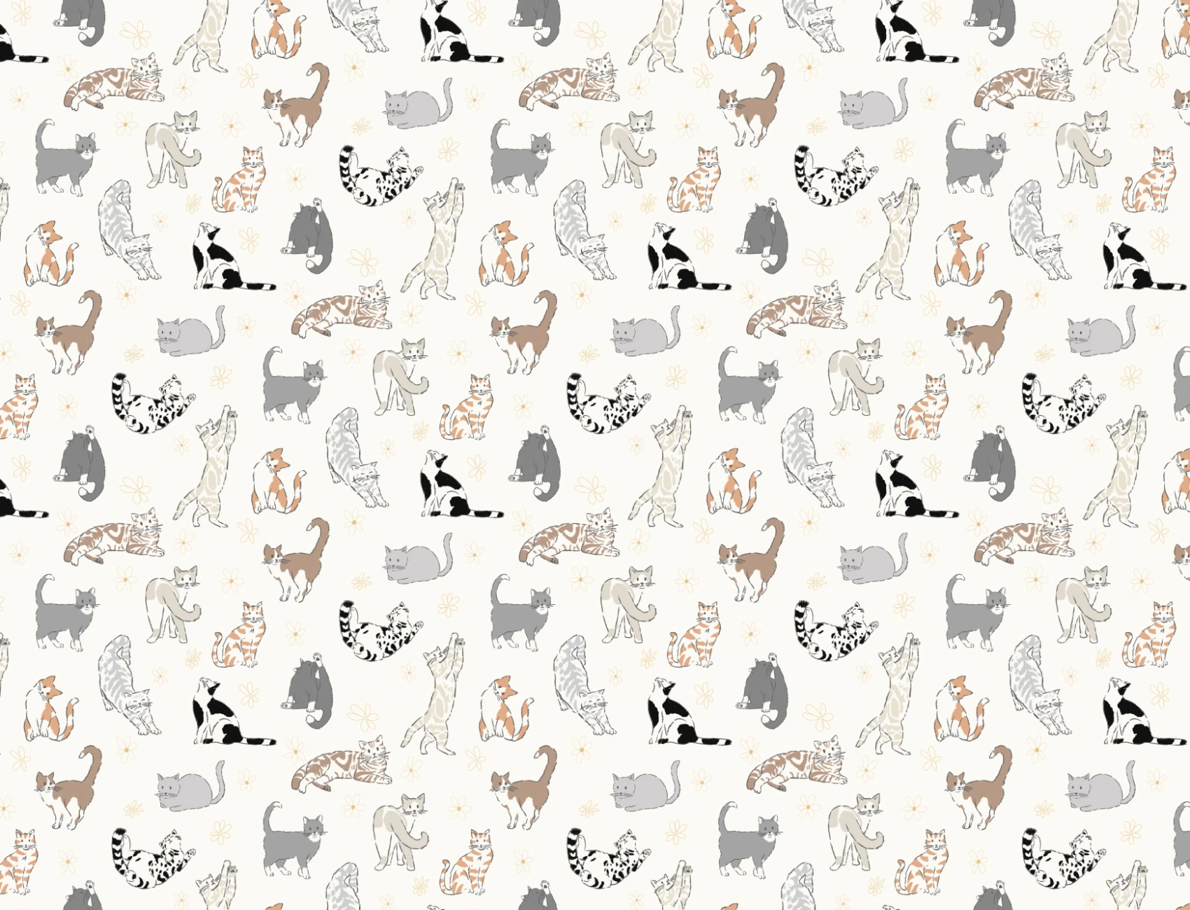 Neutrale Kattenpatroon Muurschildering Met Speelse Kattencharme