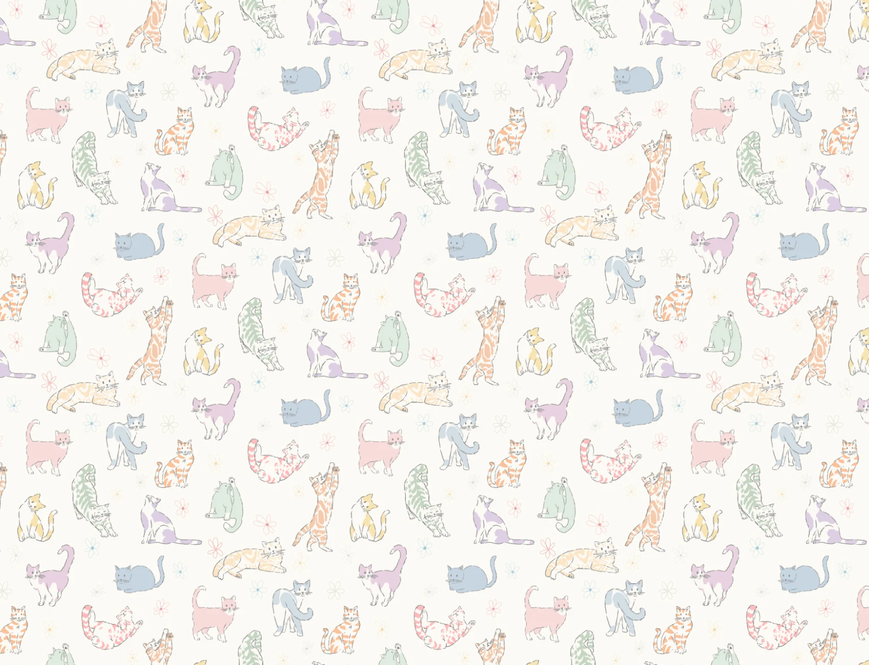 Multicolour Playful Cat Kids' Mural for Cheerful Spaces