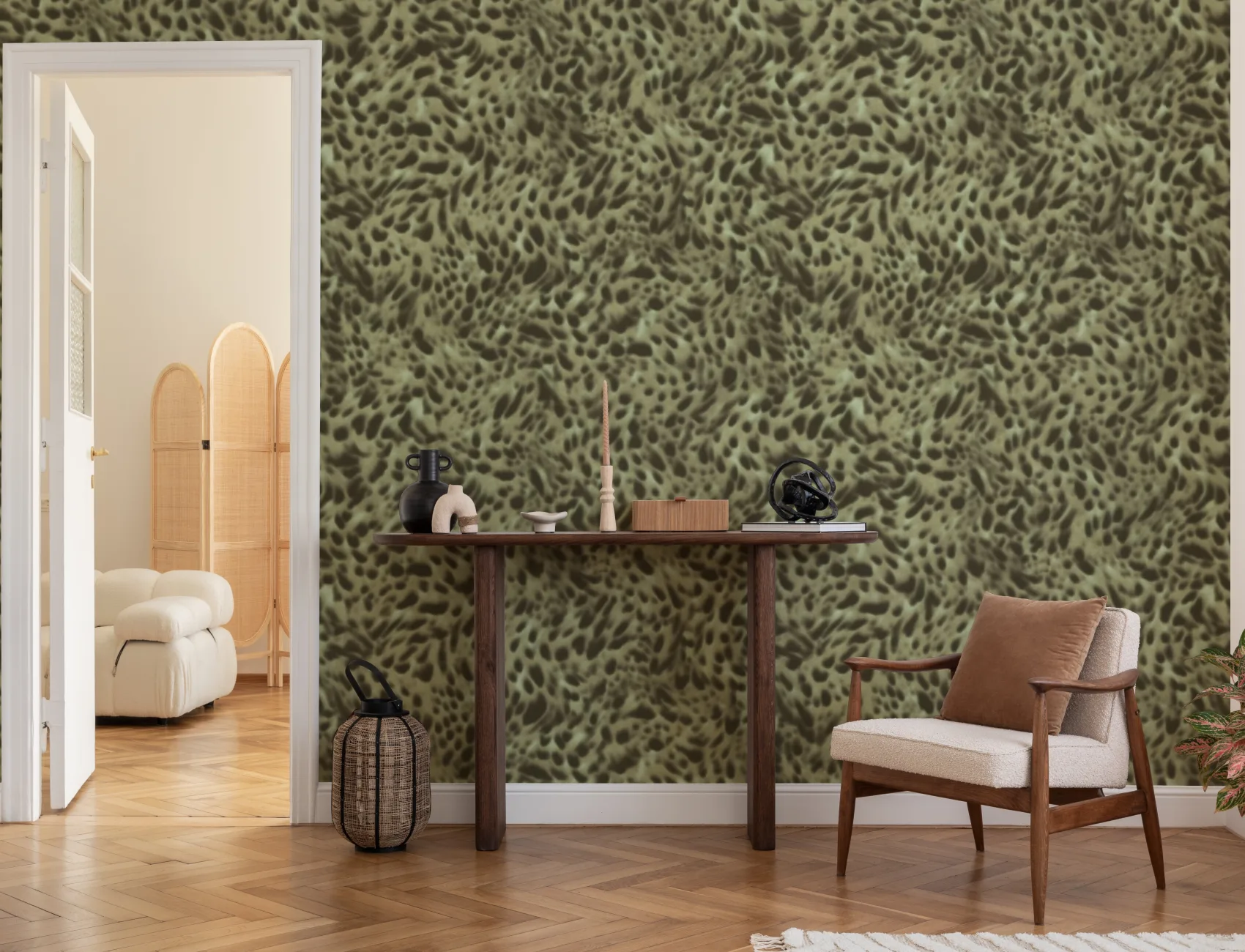 Murale model abstract cu imprimeu animal leopard verde