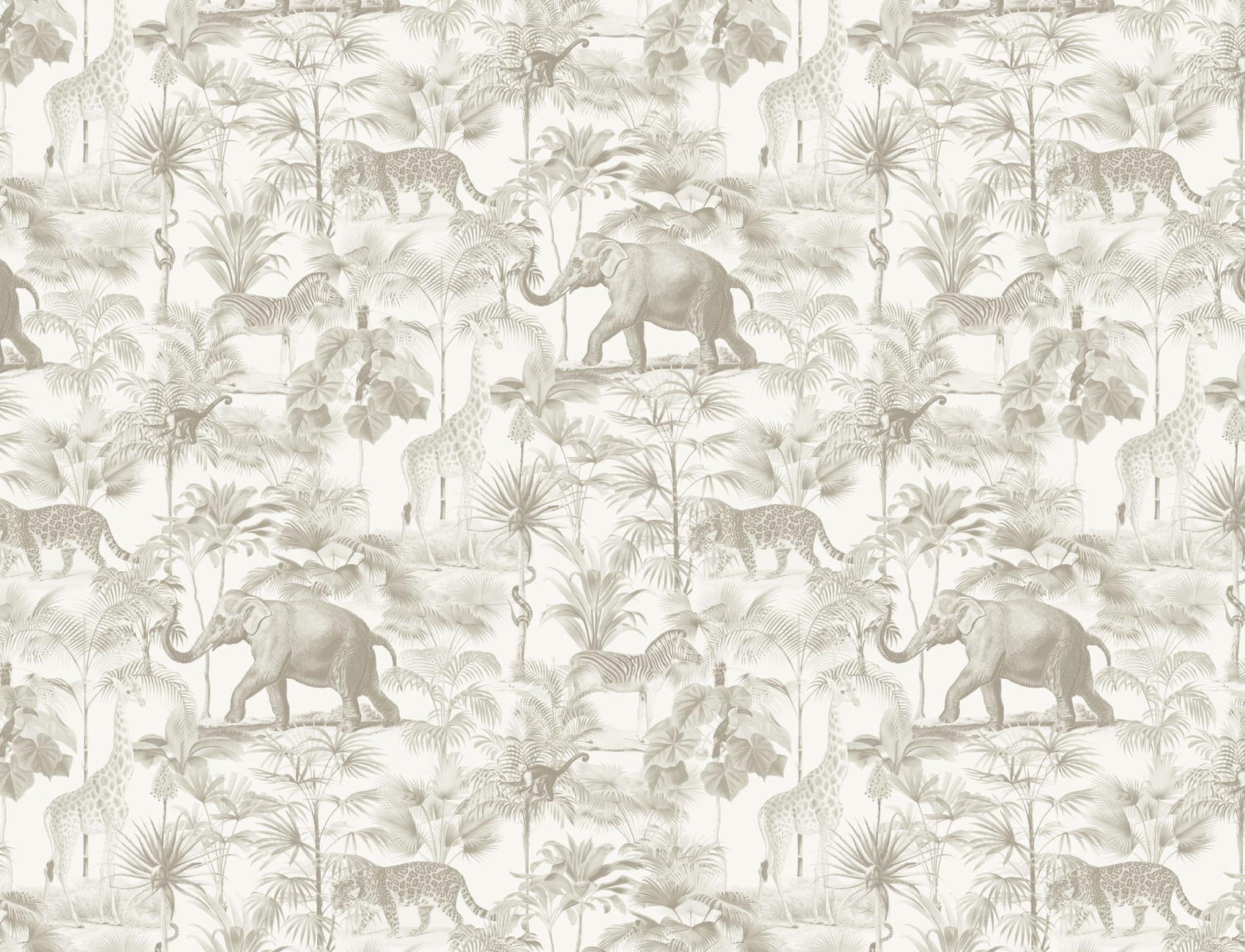 Beige tropisk tonal djungel djur tapet