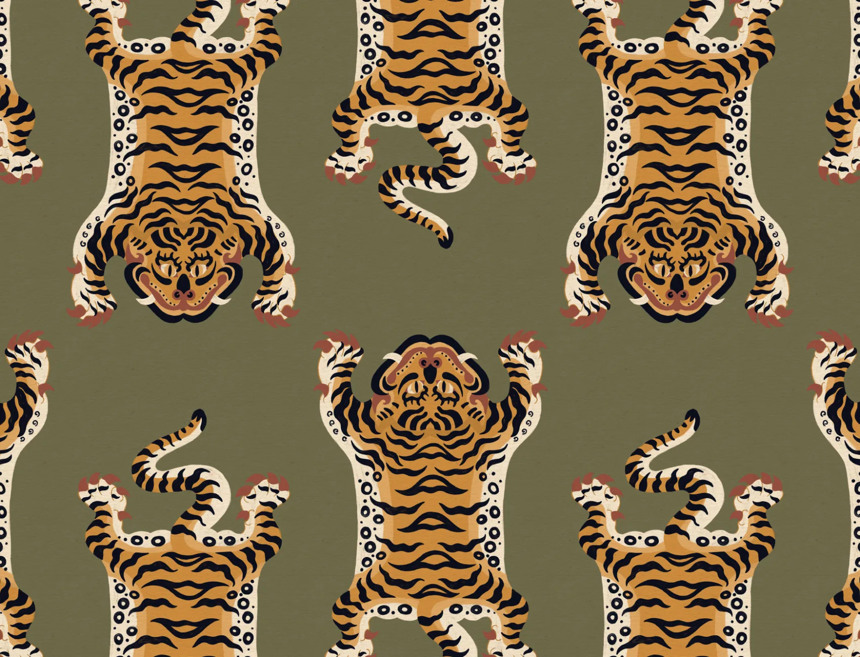 Carta da parati con motivo tigre tibetana verde