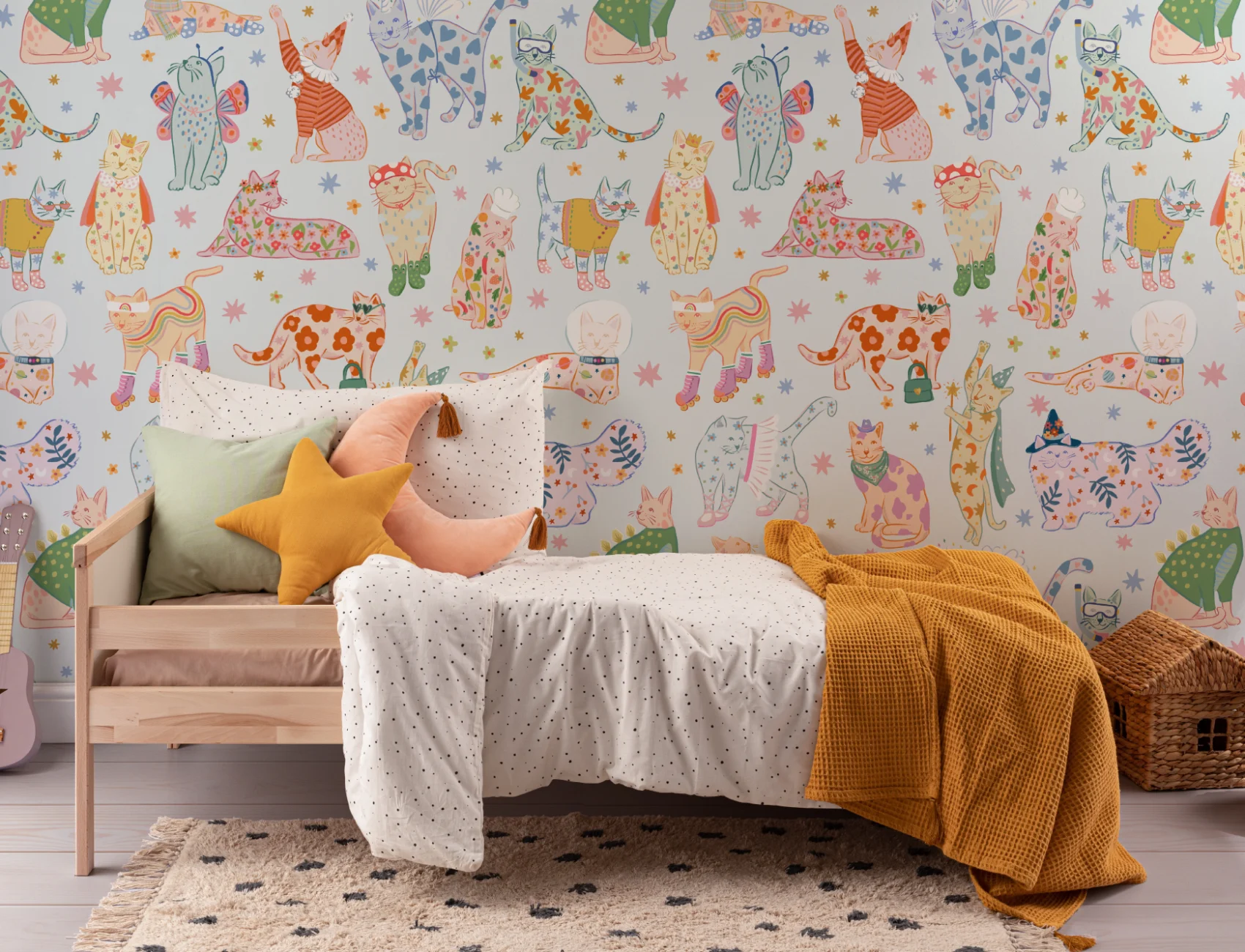 Blue Cats in Outfits Print Mural