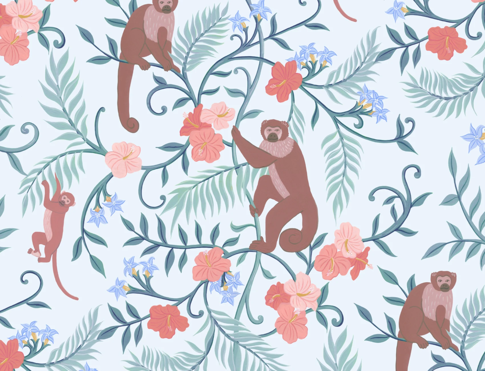 Blue Macaque Monkey Tropical Mural