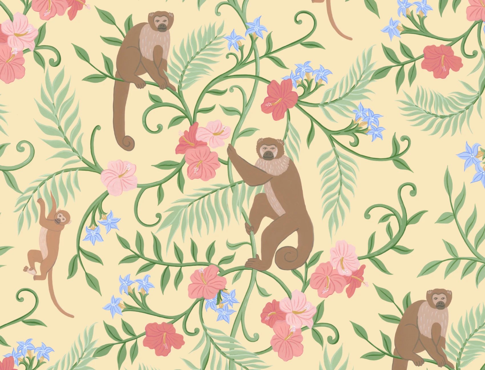 Yellow Macaque Monkey Tropical Mural