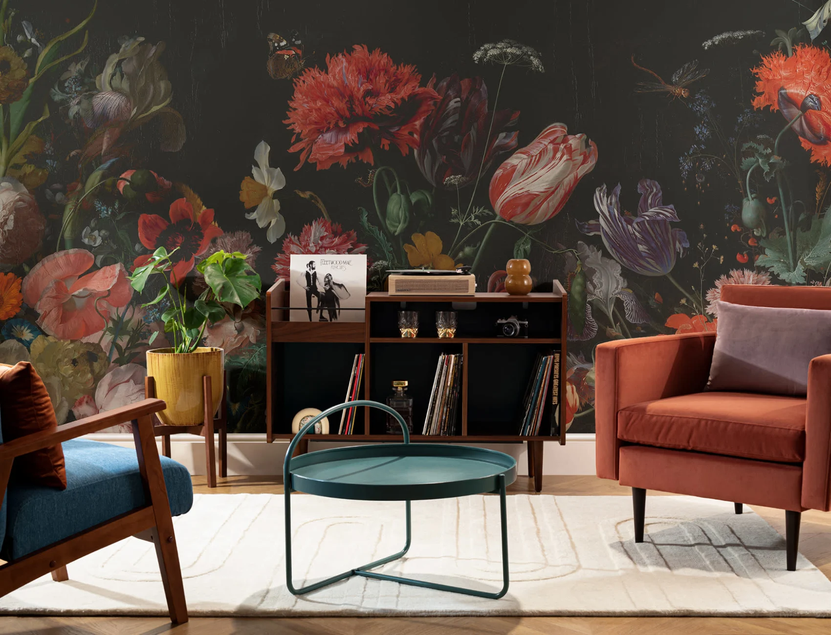 Bloemschikking kunstenaar schilderij behang muurschildering
