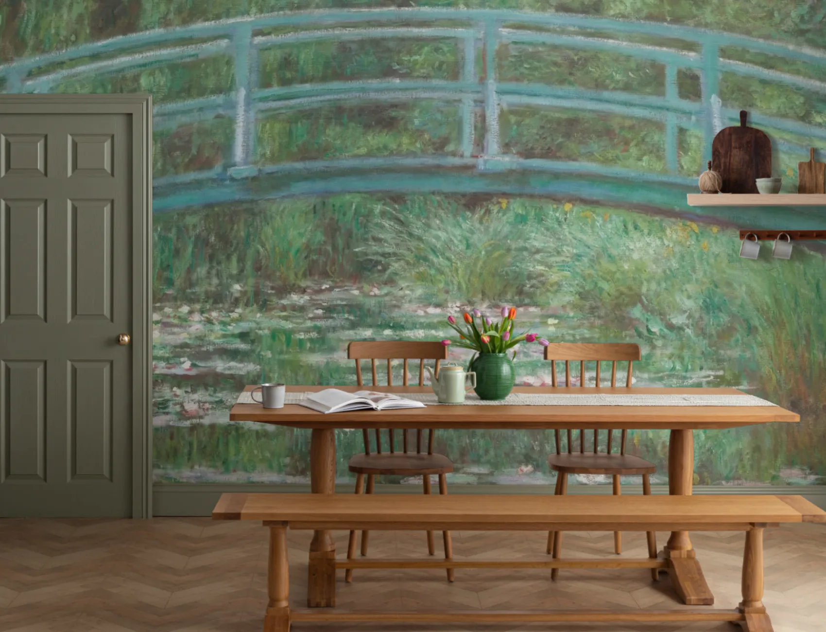 Papier Peint Panoramique Tableau Pont au-dessus d’un Bassin de Nymphéas de Monet