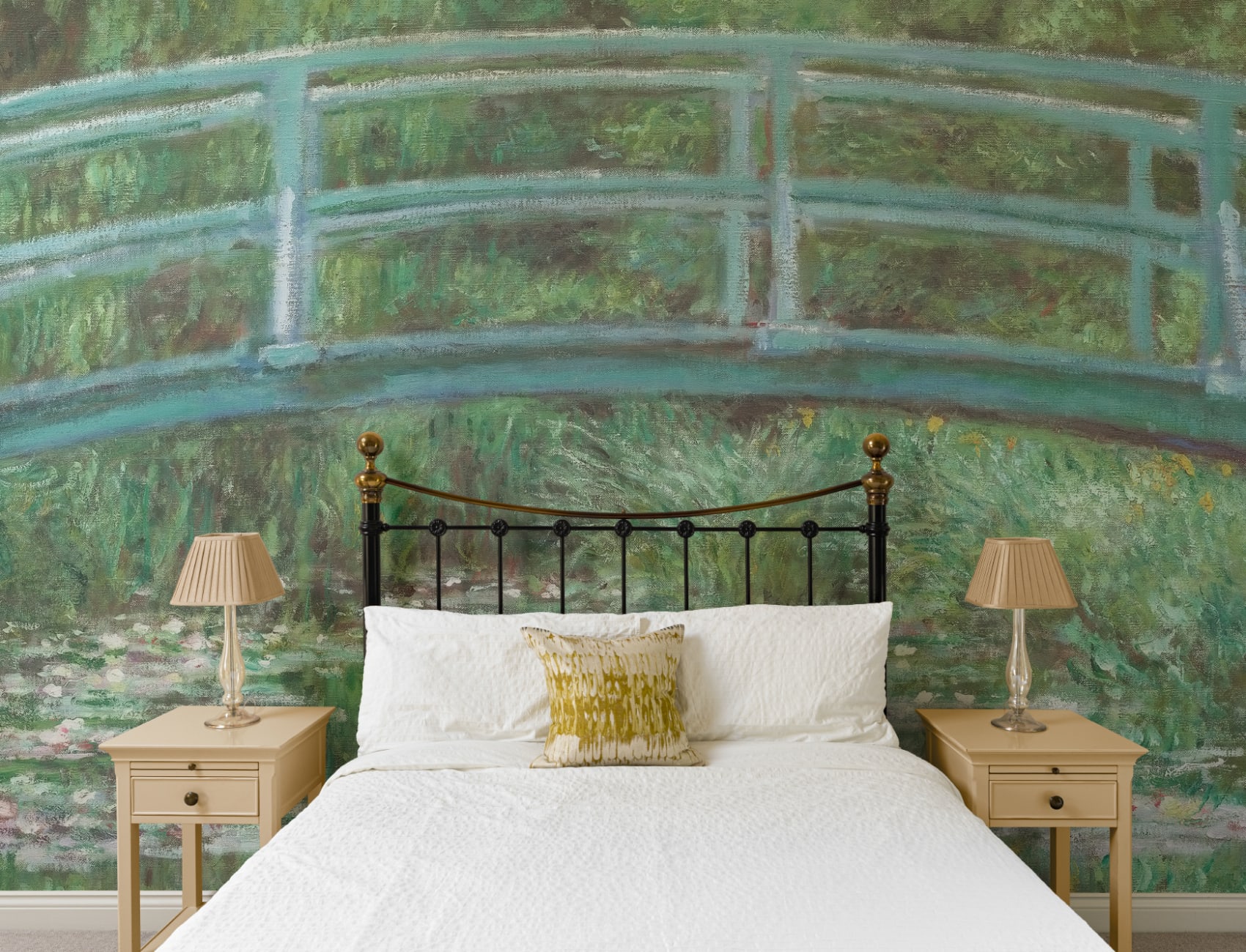Papier Peint Panoramique Tableau Pont au-dessus d’un Bassin de Nymphéas de Monet