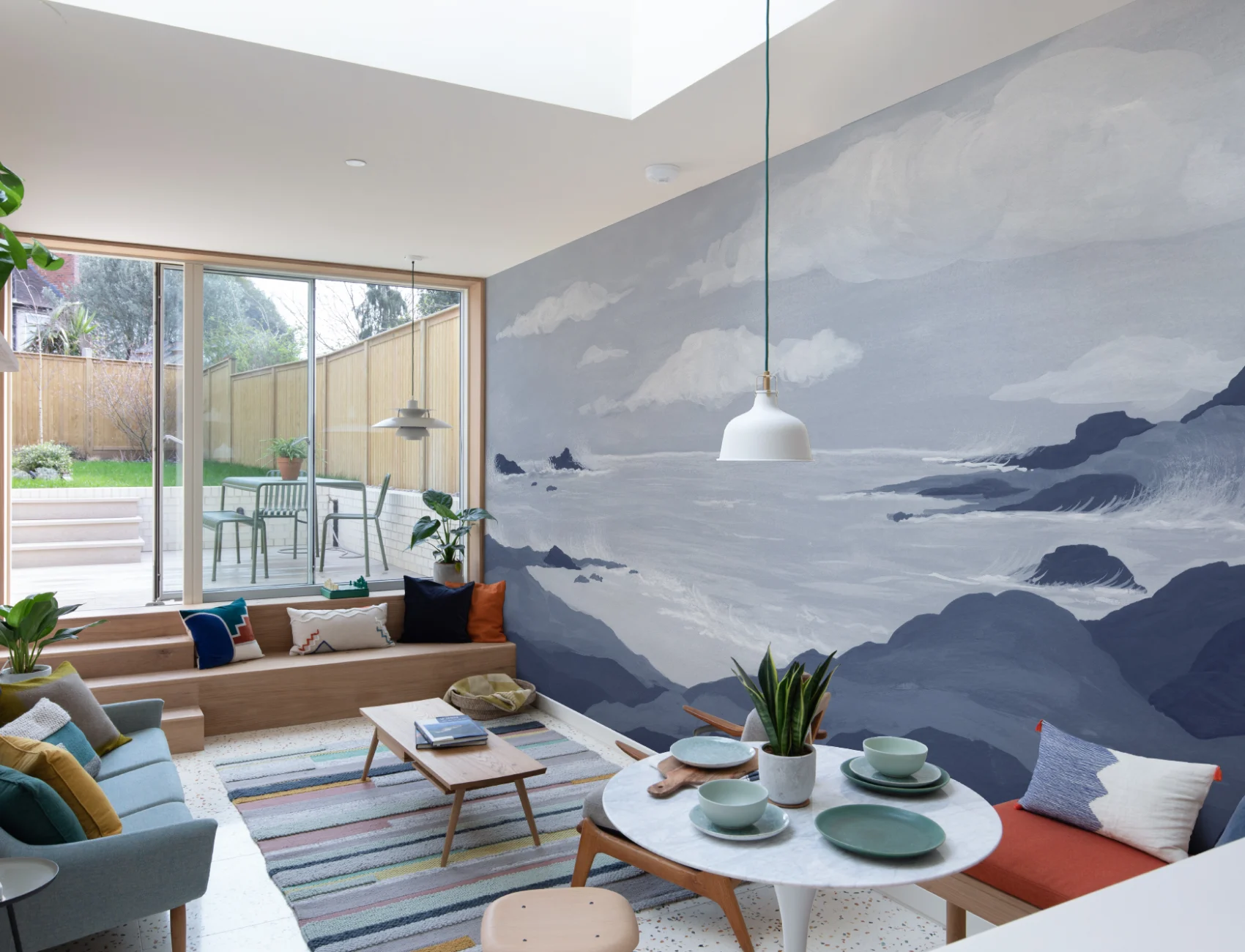 Blauwe Kust Horizon Oceaan Landschap Muurschildering
