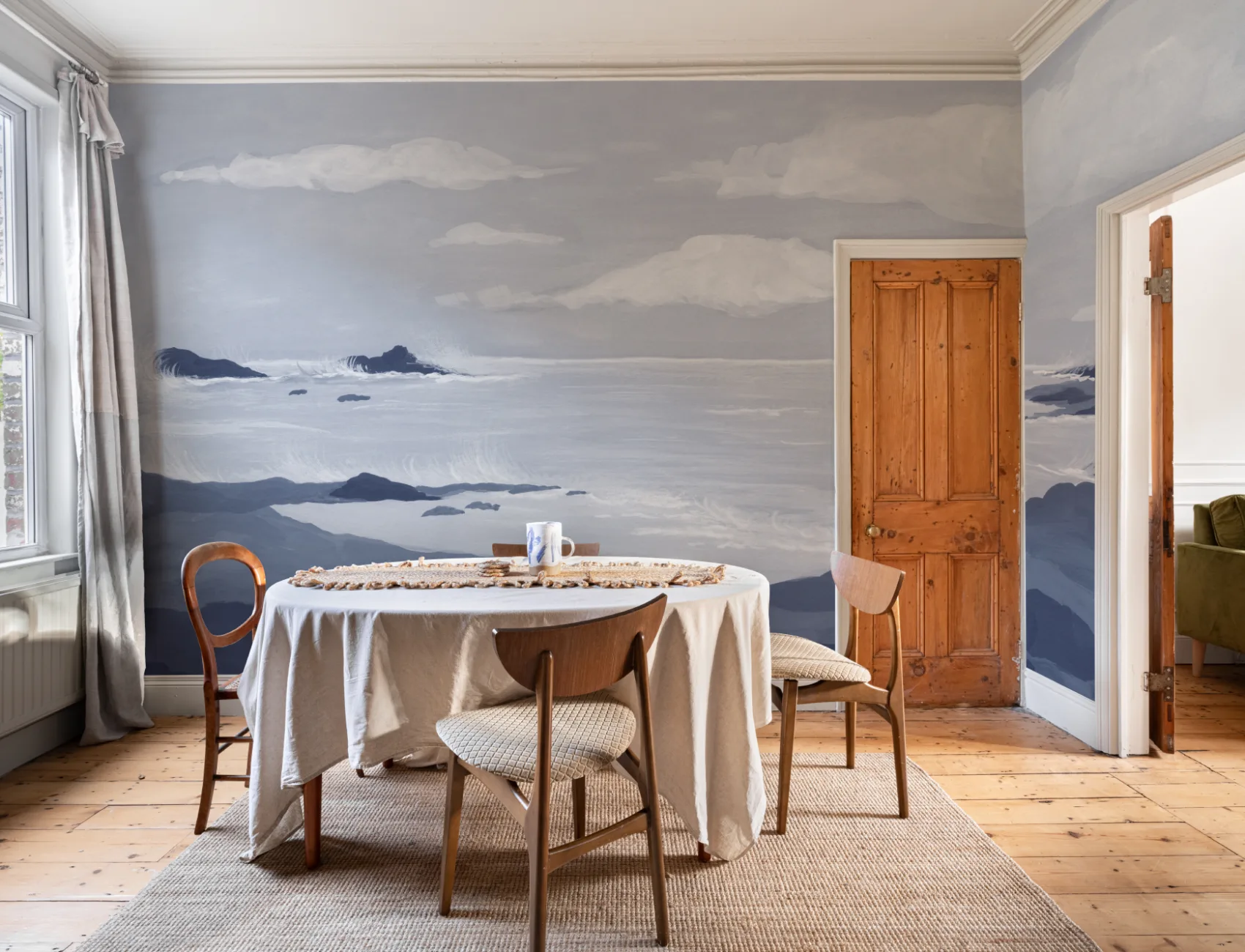 Blauwe Kust Horizon Oceaan Landschap Muurschildering